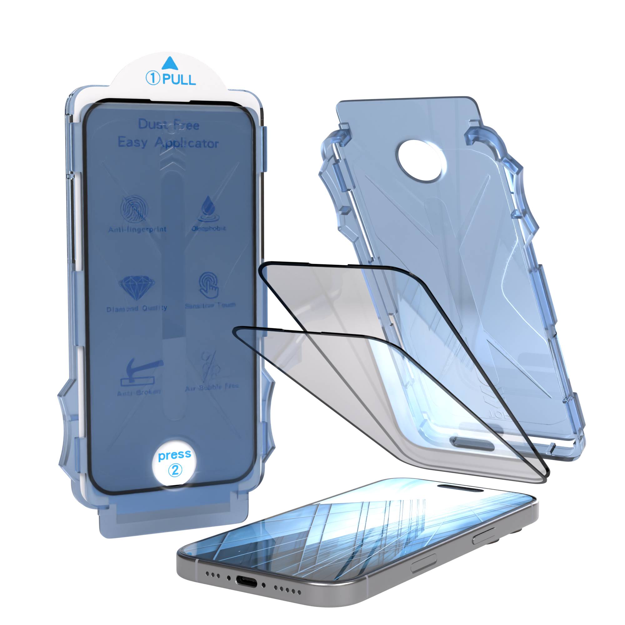 Apple iPhone 16 Pro Schutzfolie Set mit Installationsrahmen und Kameraschutz