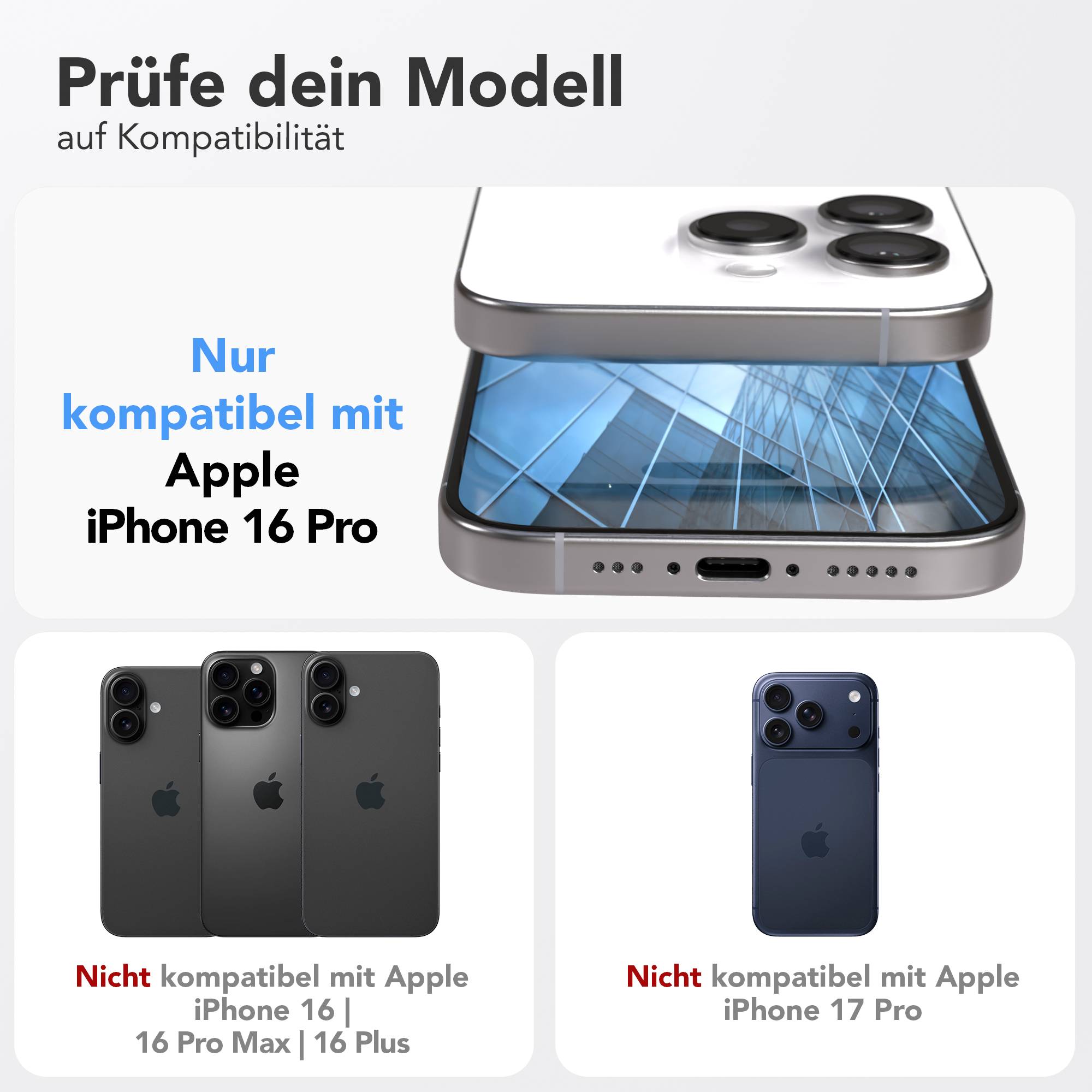 Apple iPhone 16 Pro Schutzfolie Set mit Installationsrahmen und Kameraschutz