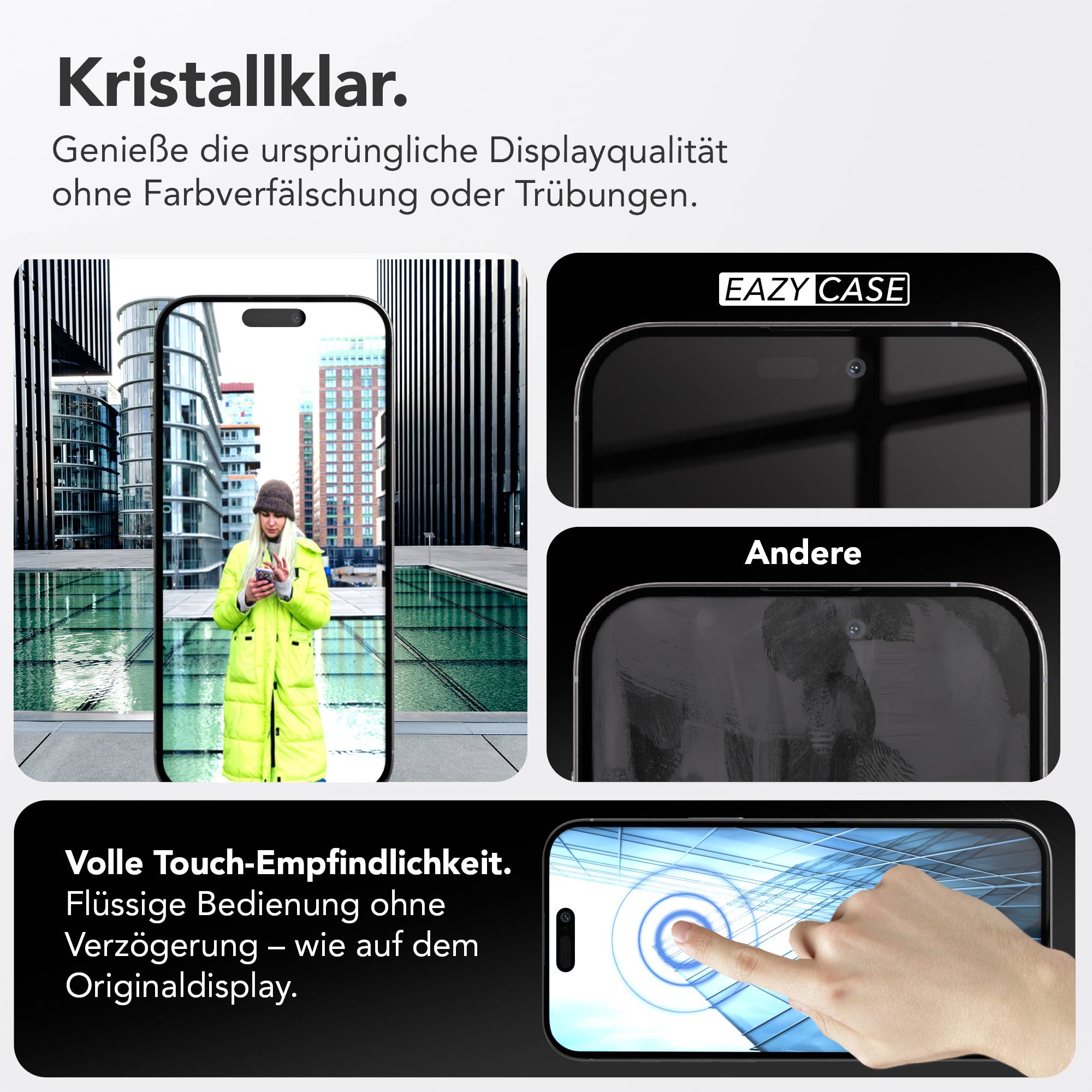 iPhone 16 Pro Max Glasfolie Set mit Installationsrahmen und Kameraschutz