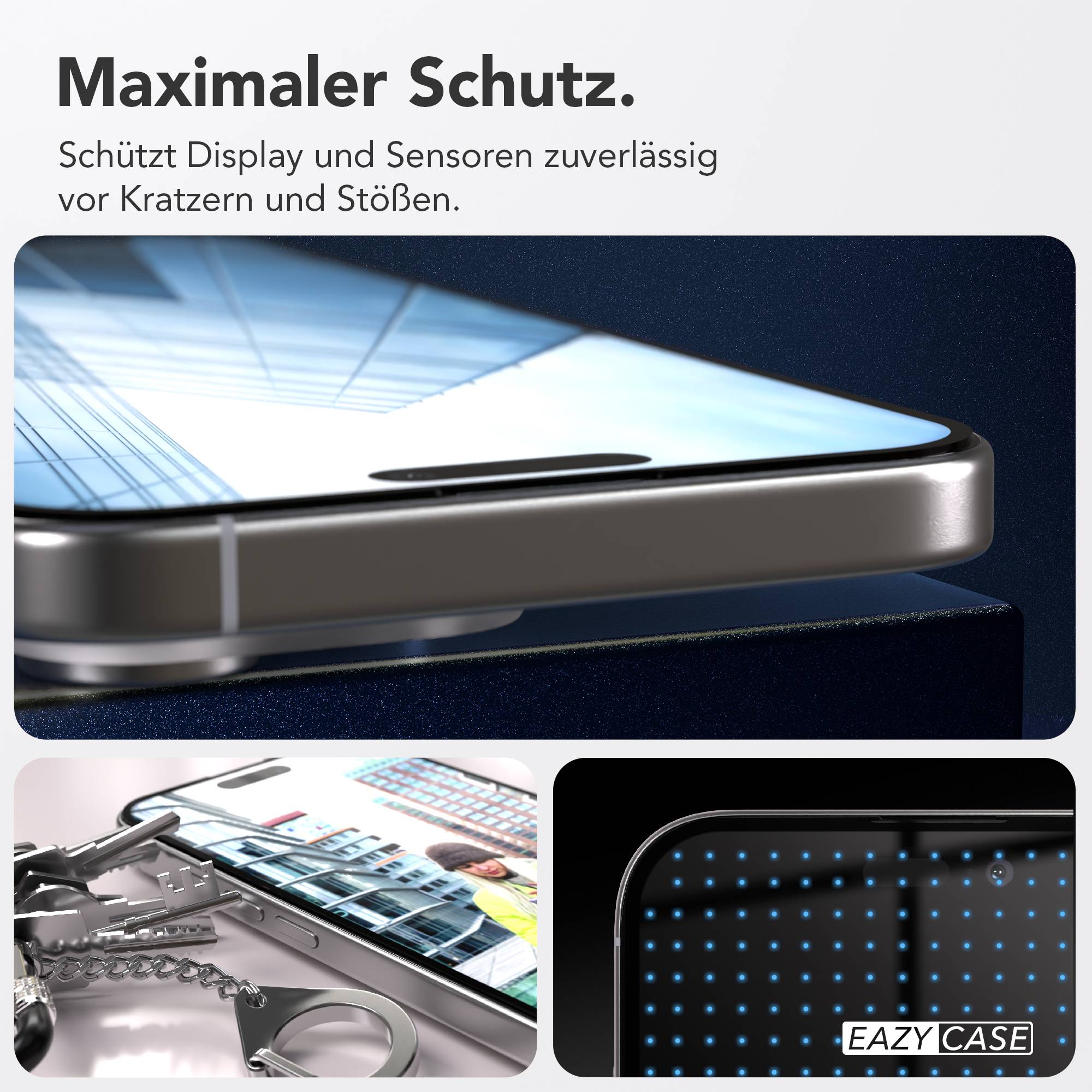 iPhone 16 Pro Max Glasfolie Set mit Installationsrahmen und Kameraschutz