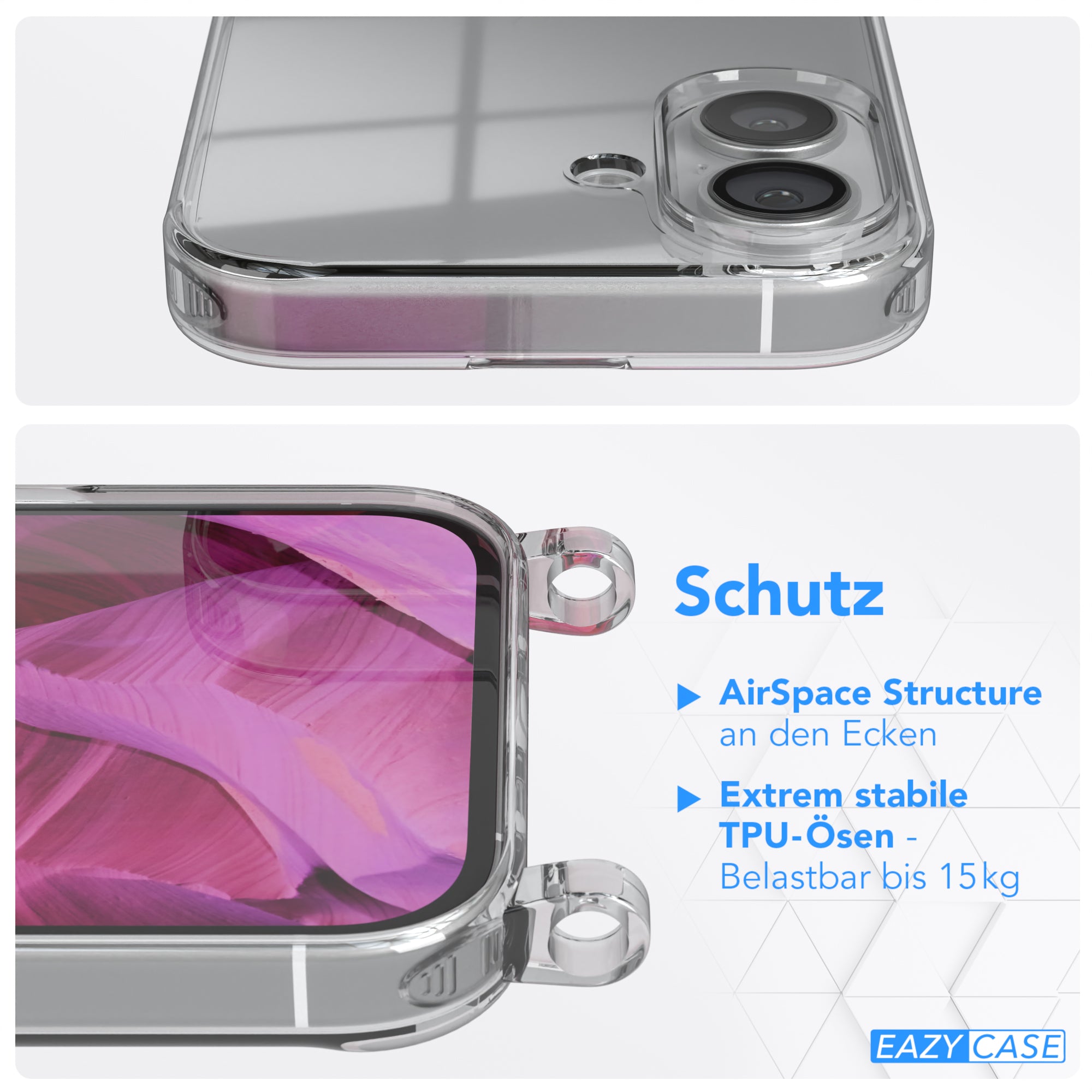 iPhone 16 transparente Hülle + Kordel