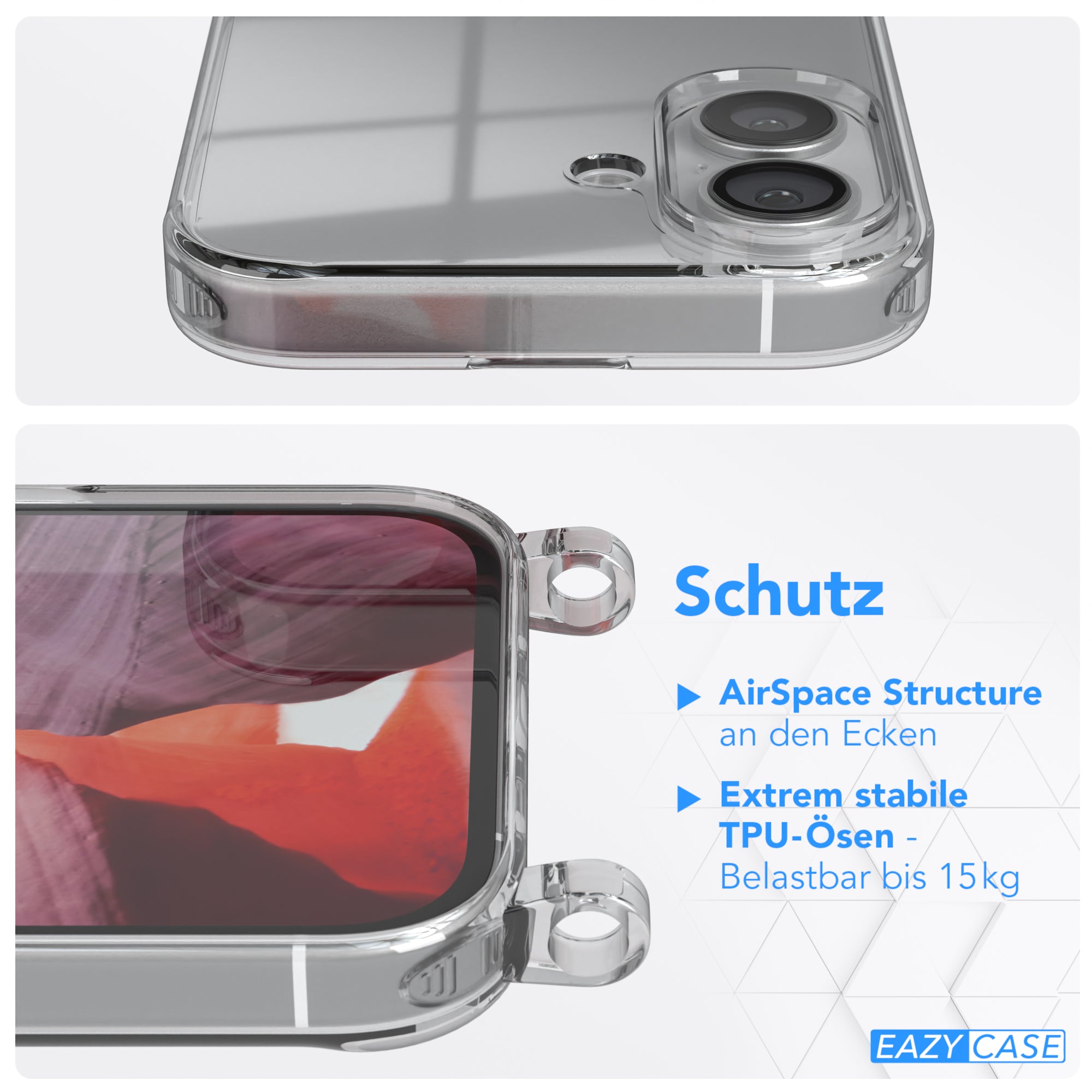 iPhone 16 transparente Hülle + Kordel