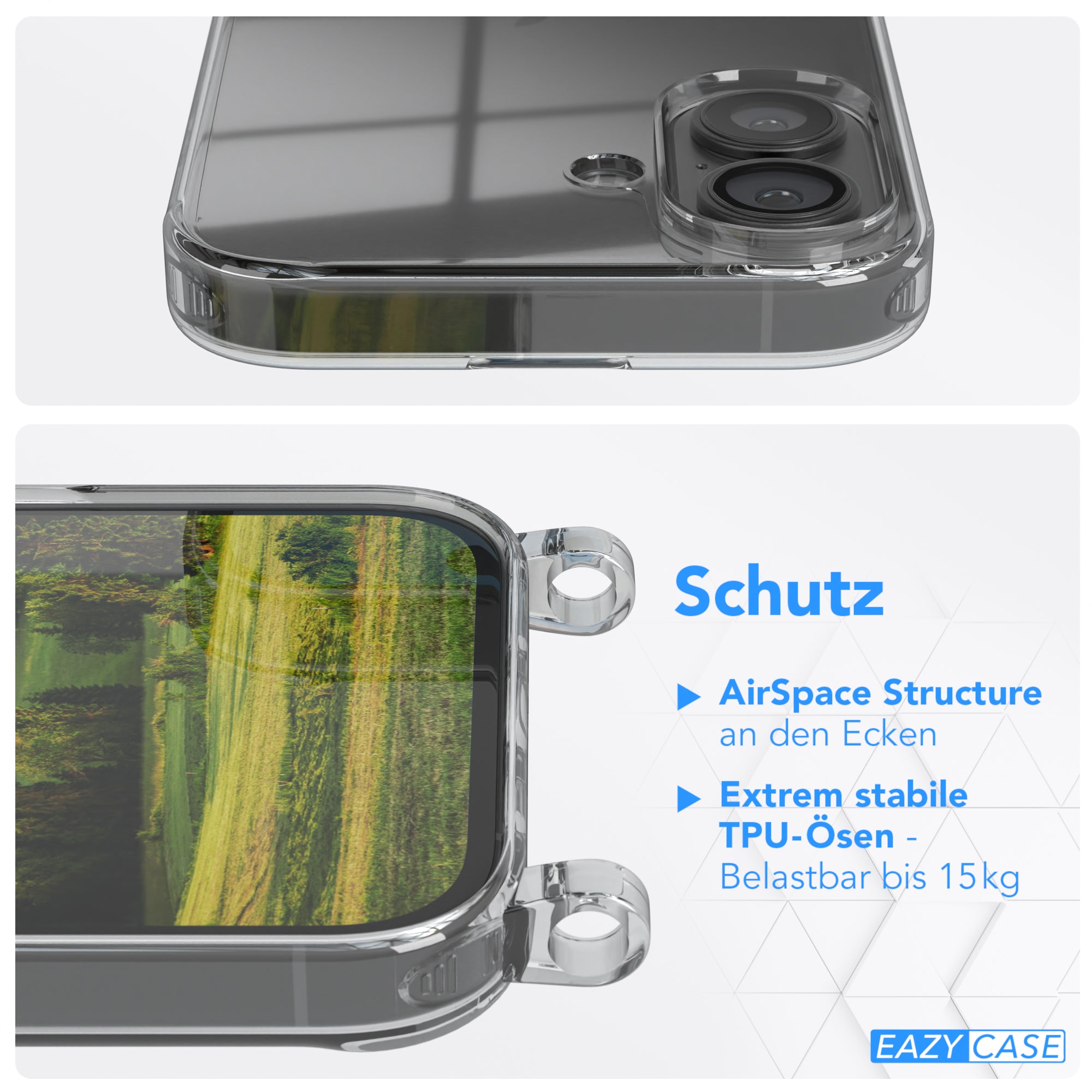 iPhone 16 transparente Hülle + Kordel