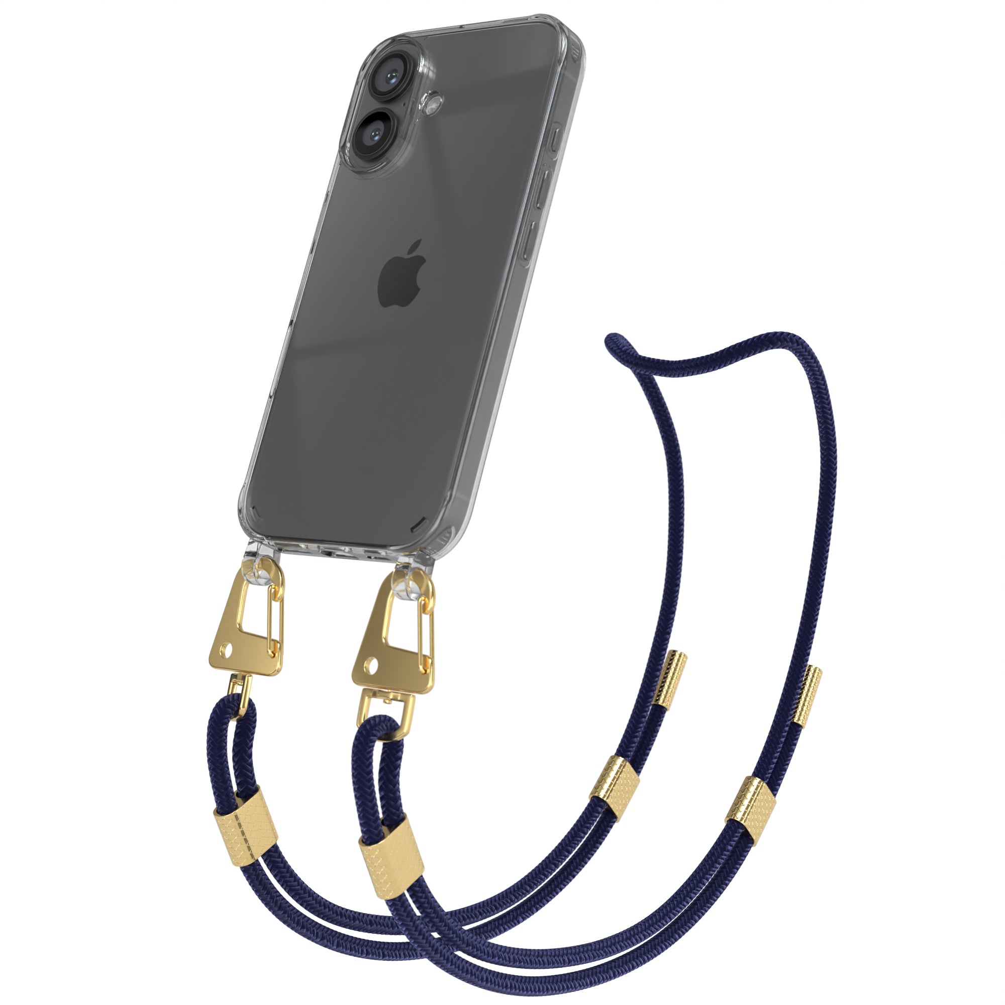 iPhone 16 Hülle + Kordel mit Karabinern
