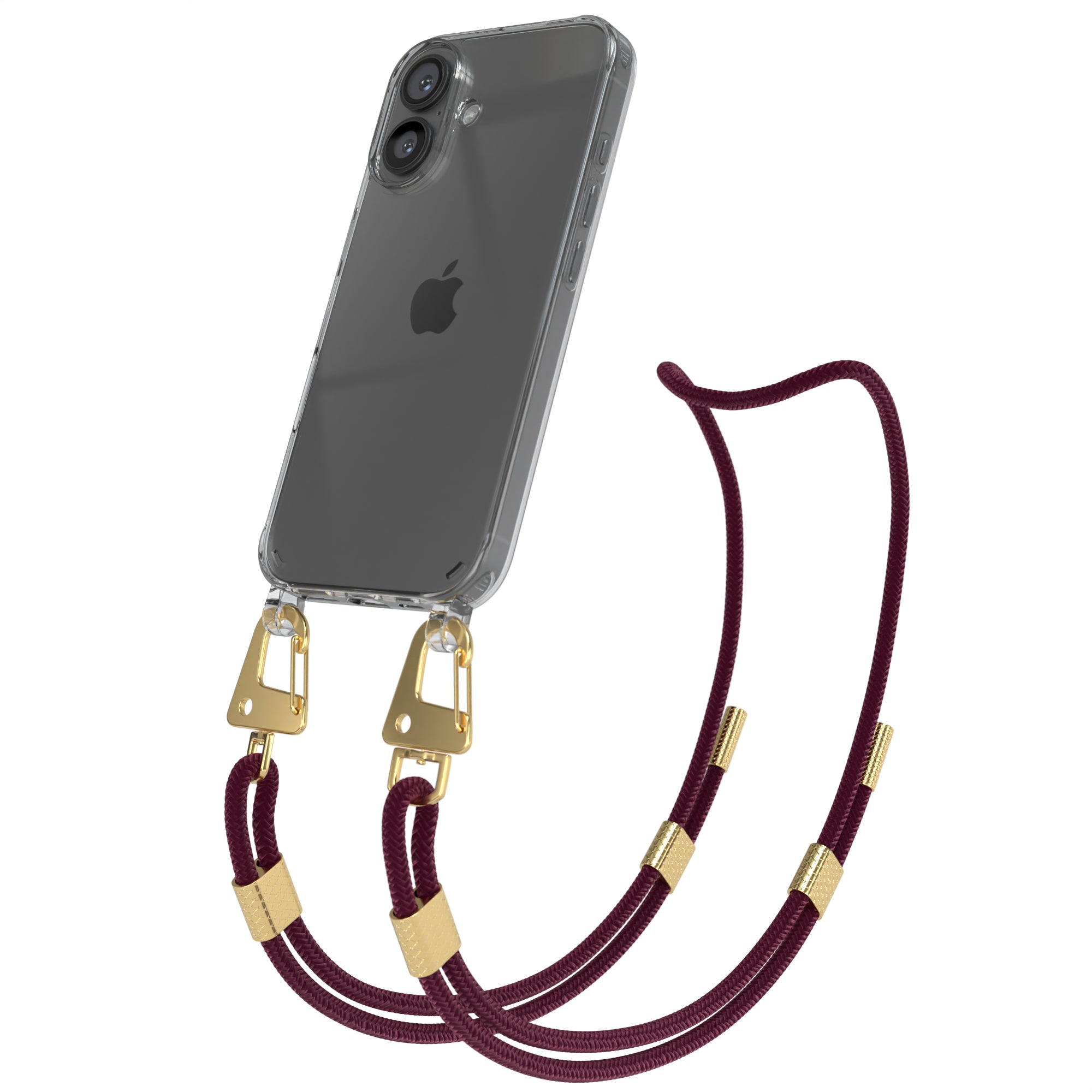 iPhone 16 Hülle + Kordel mit Karabinern