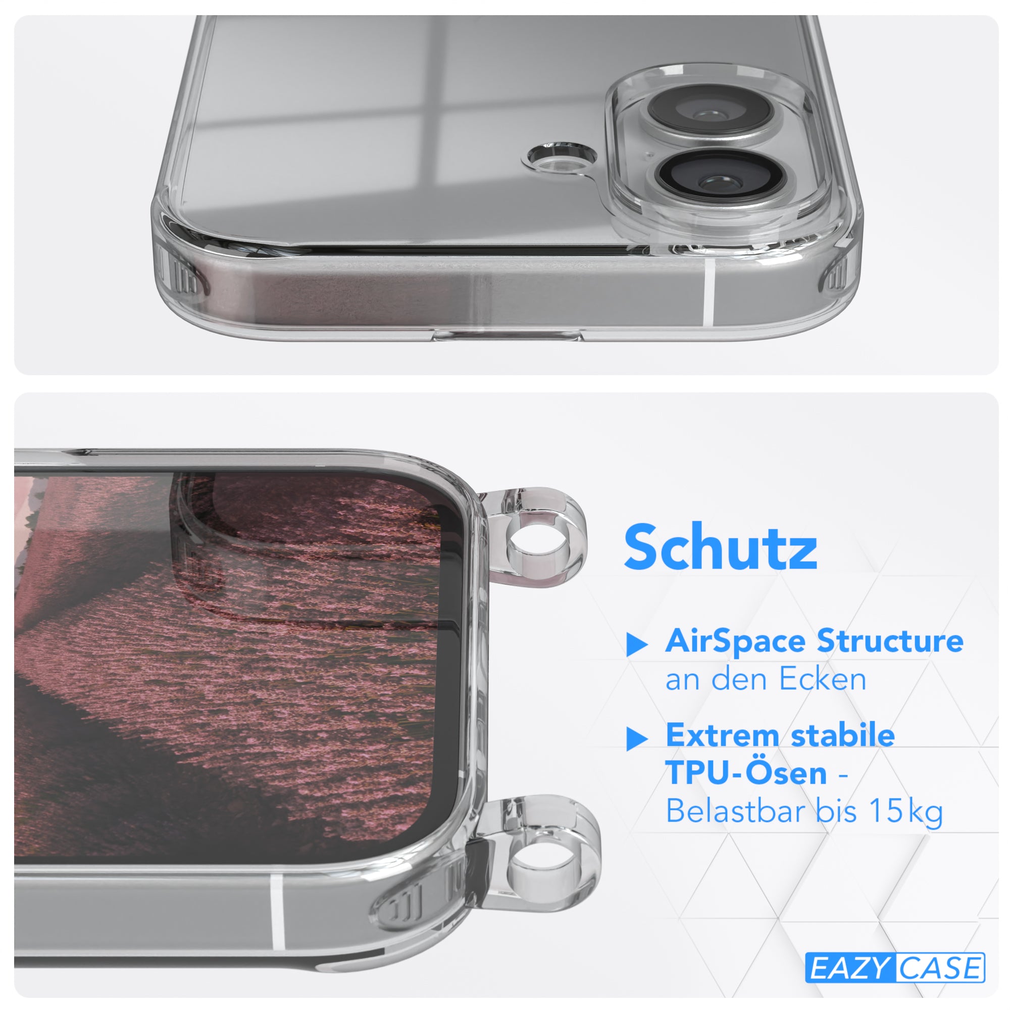 iPhone 16 transparente Hülle + Kordel