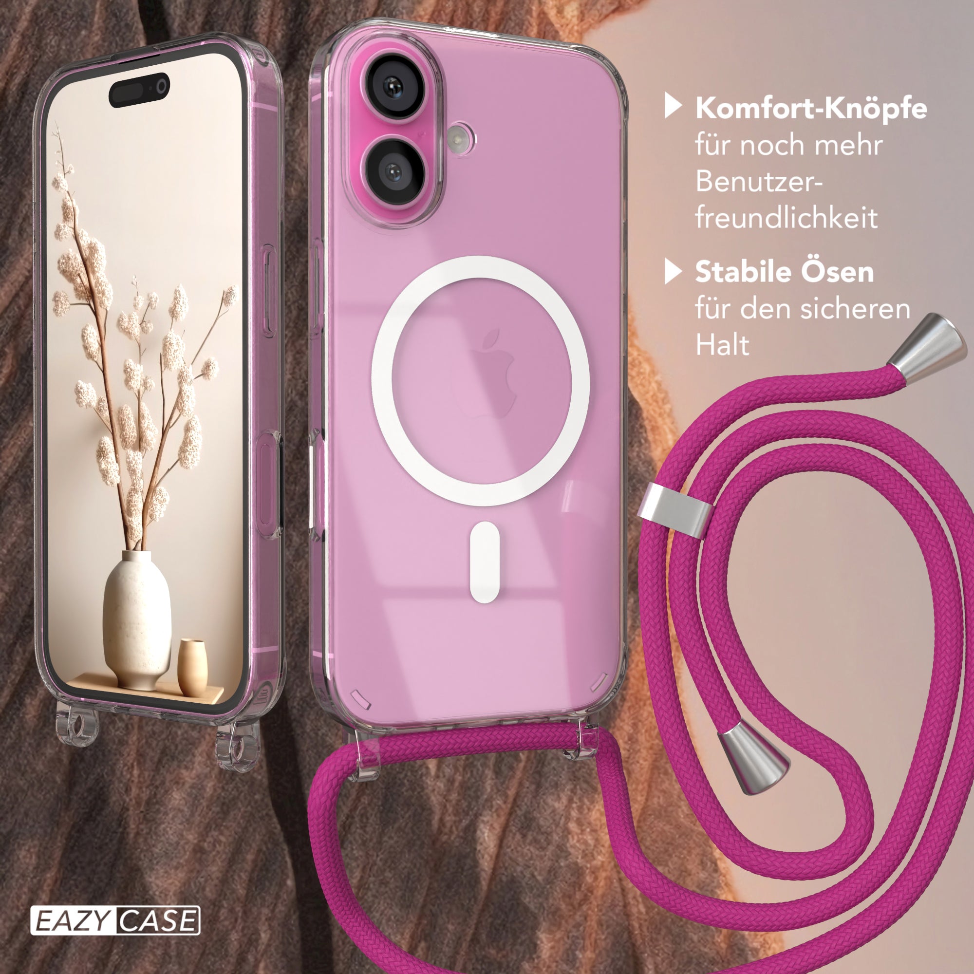 iPhone 16 transparente Hülle + Kordel mit MagSafe