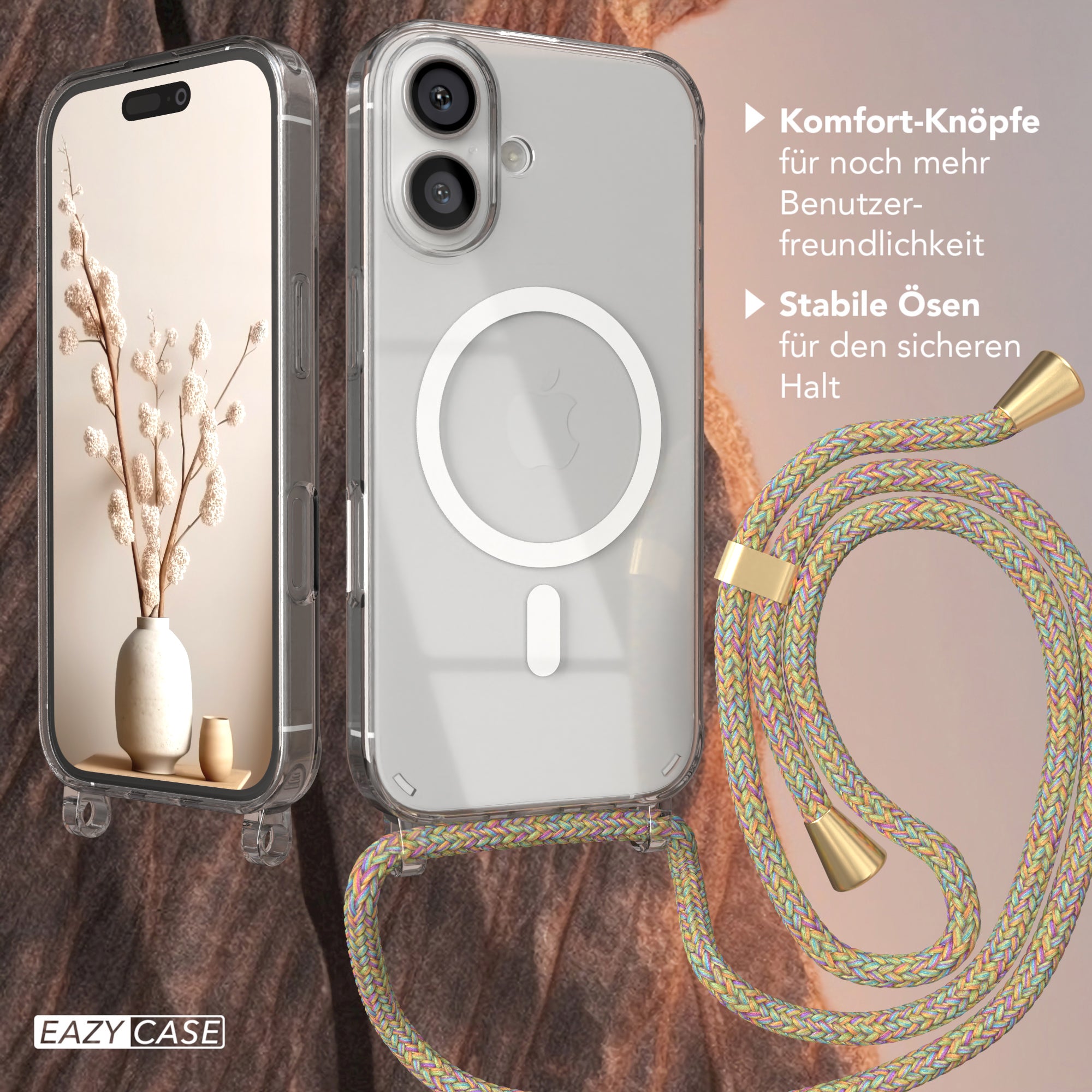 iPhone 16 transparente Hülle + Kordel mit MagSafe