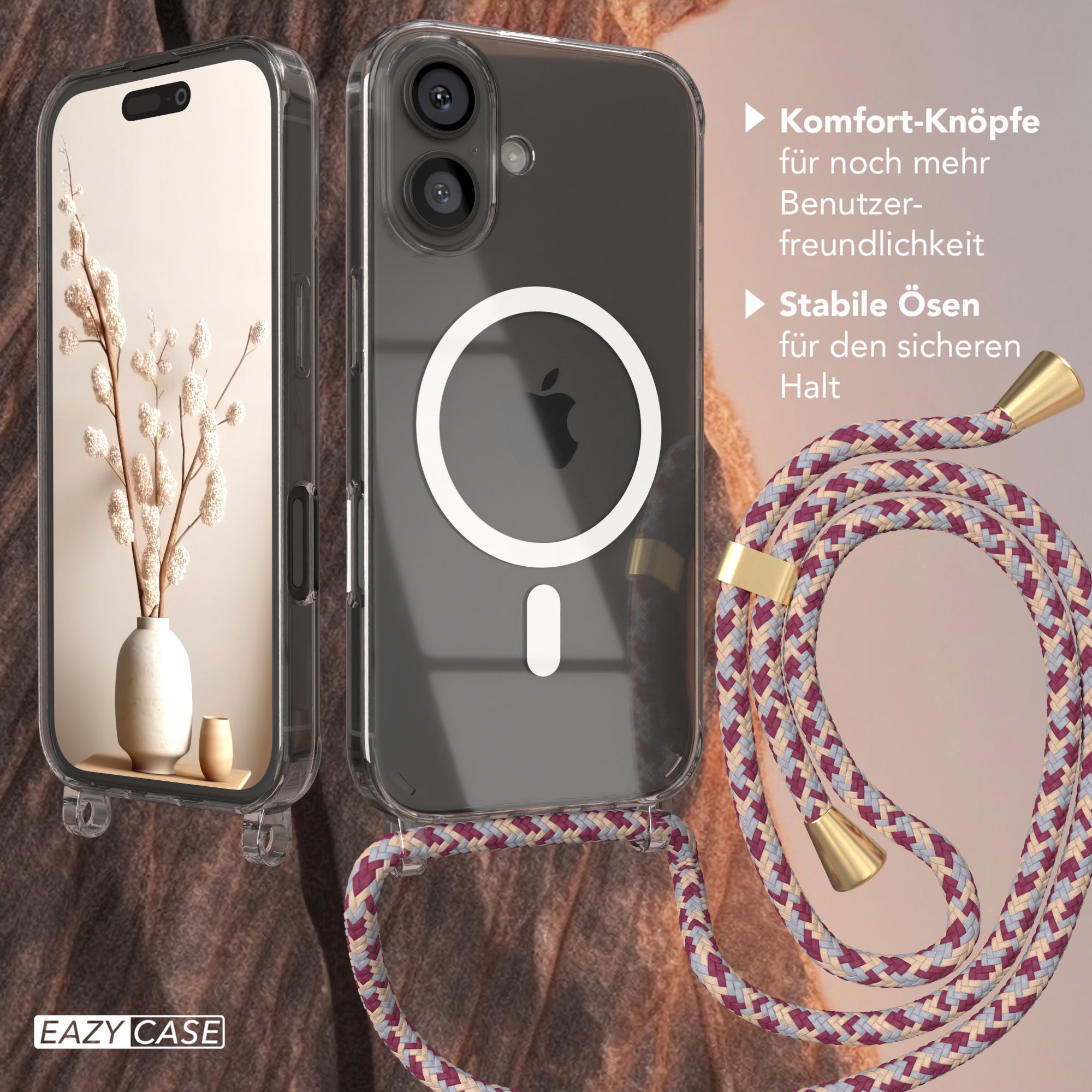 iPhone 16 transparente Hülle + Kordel mit MagSafe
