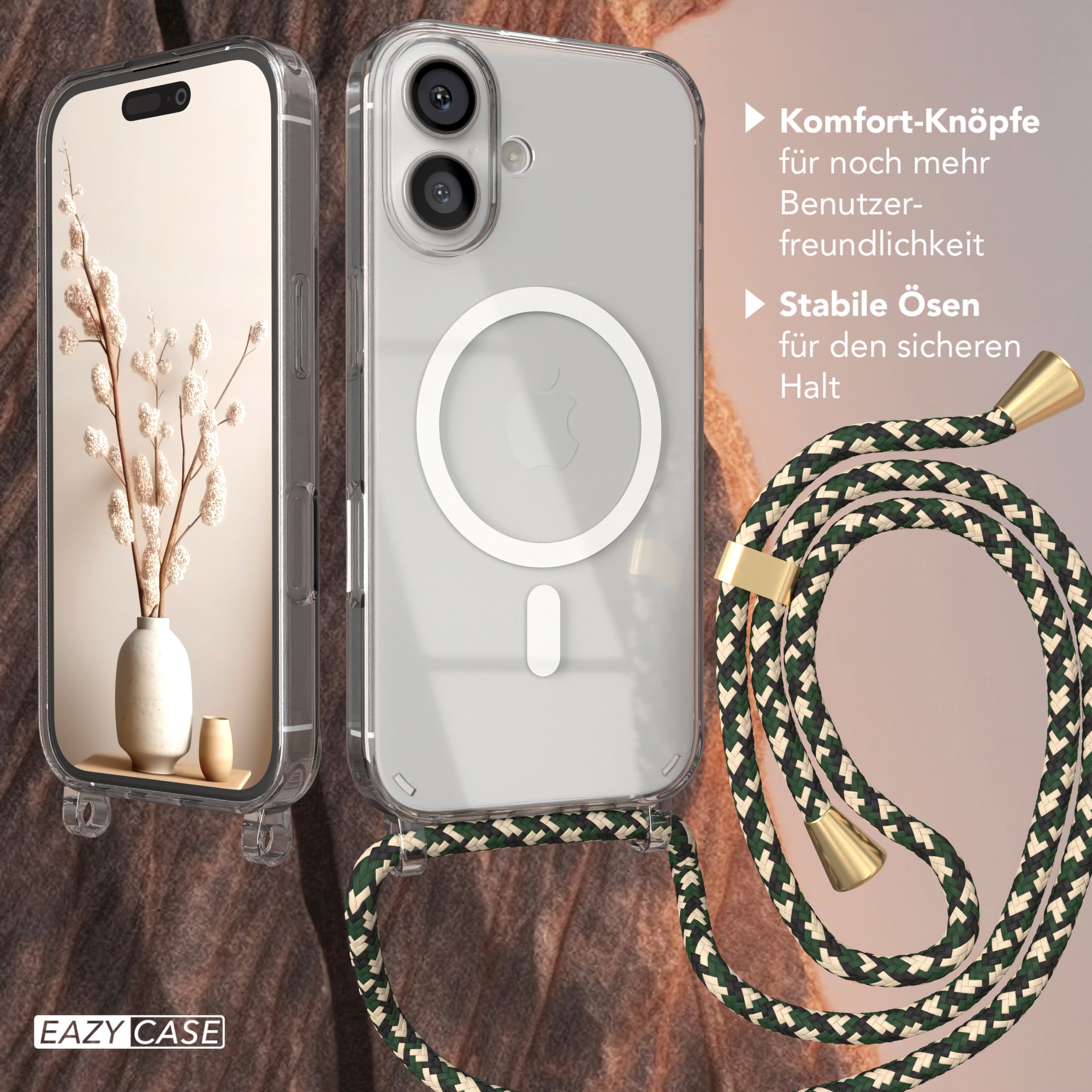 iPhone 16 transparente Hülle + Kordel mit MagSafe