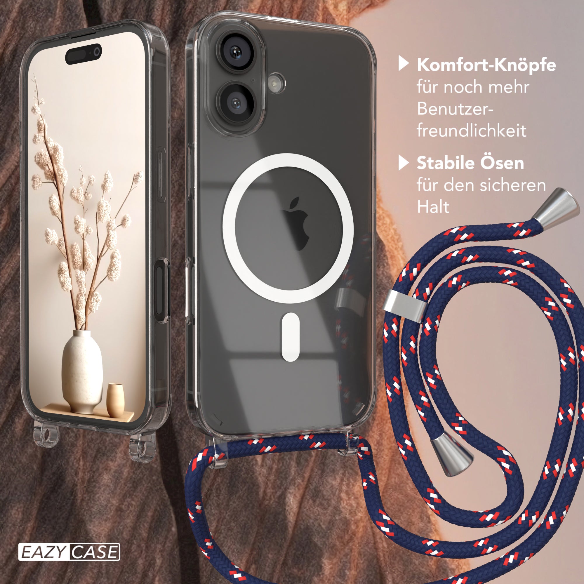 iPhone 16 transparente Hülle + Kordel mit MagSafe