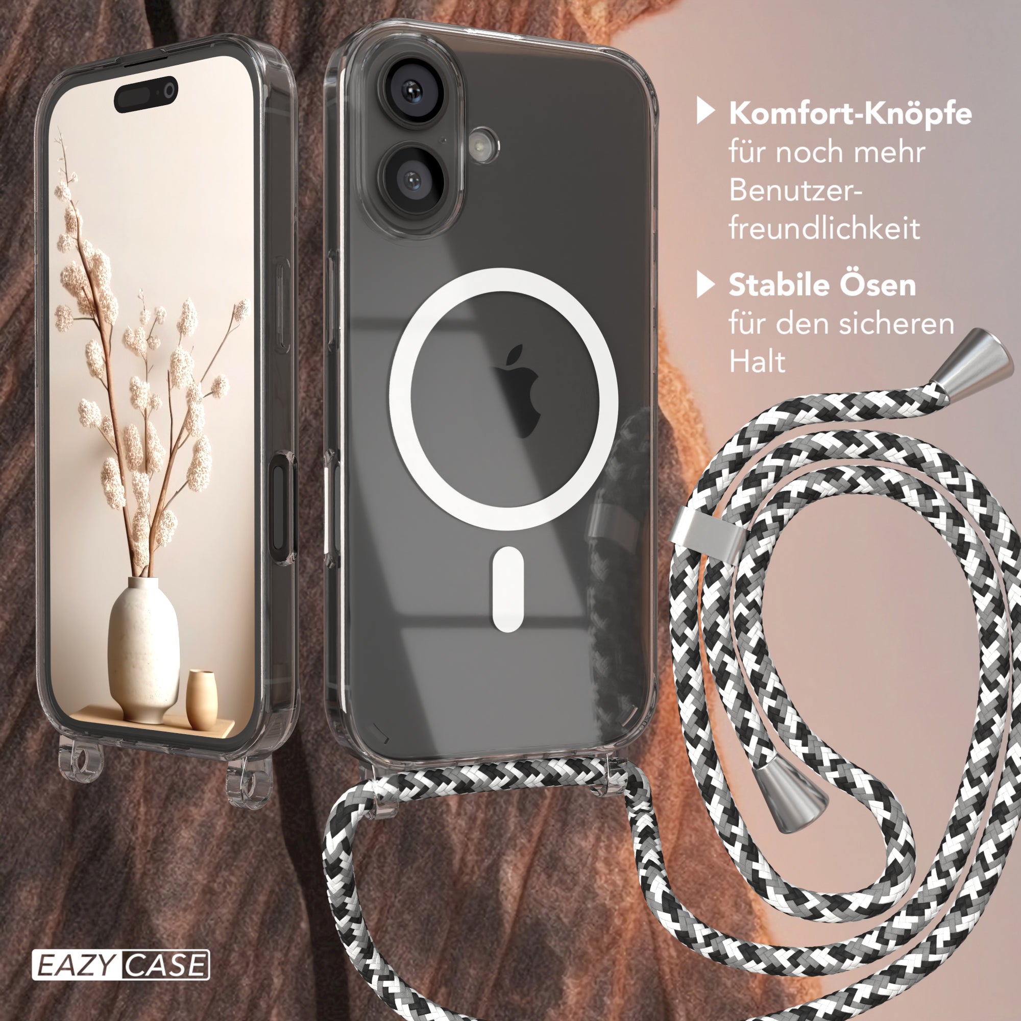 iPhone 16 transparente Hülle + Kordel mit MagSafe