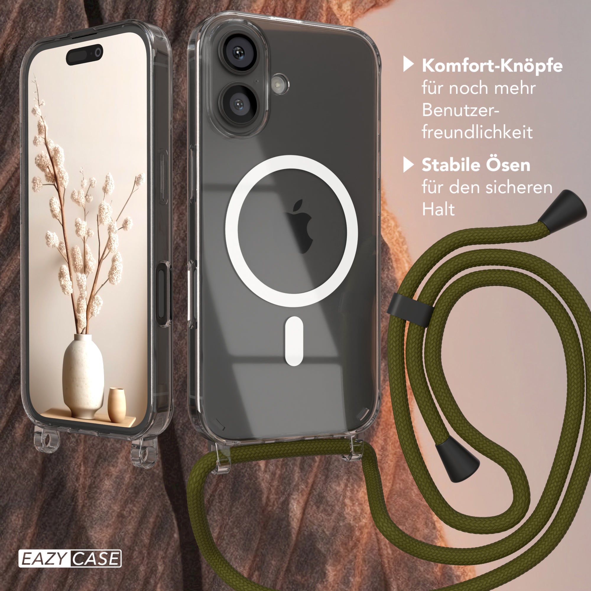 iPhone 16 transparente Hülle + Kordel mit MagSafe