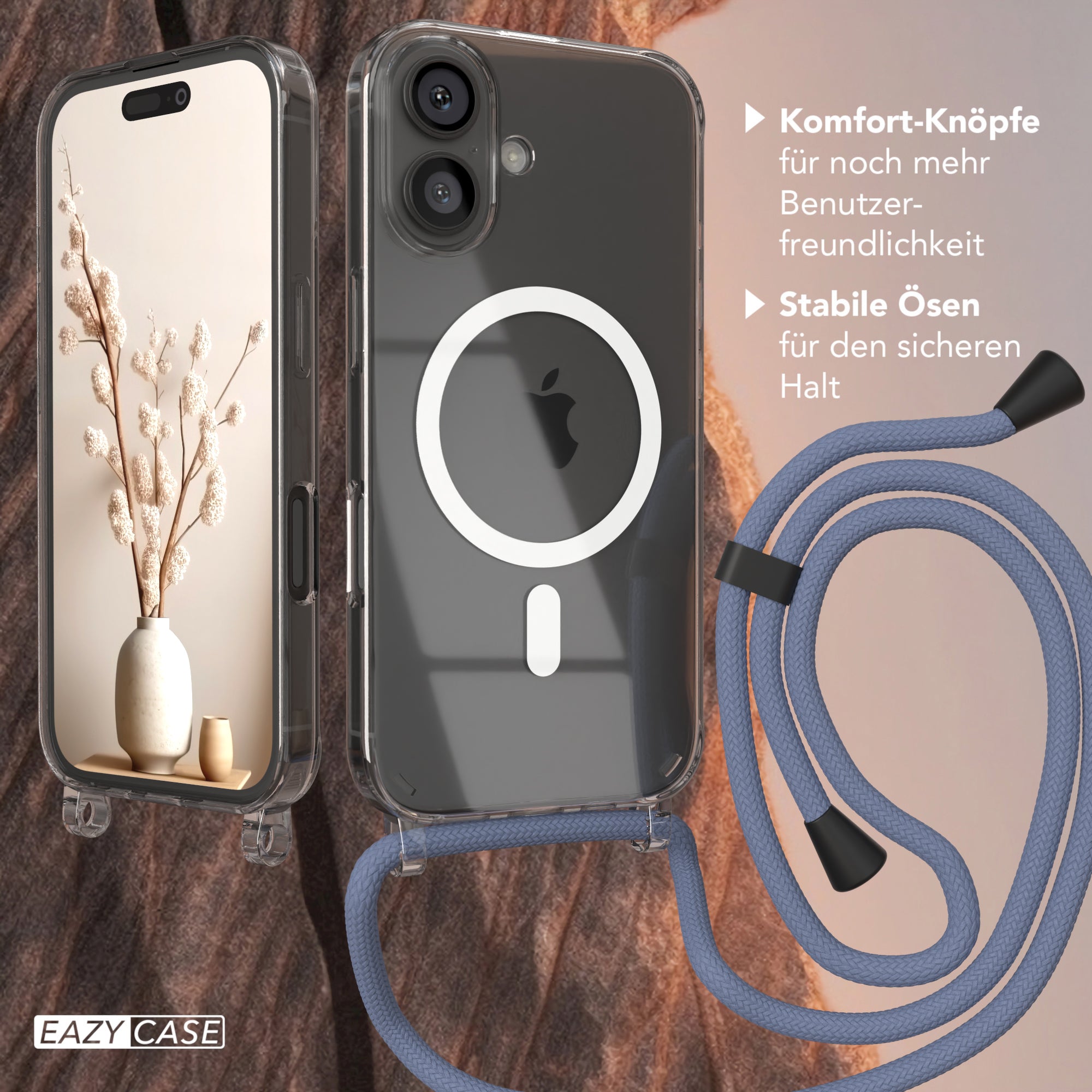 iPhone 16 transparente Hülle + Kordel mit MagSafe