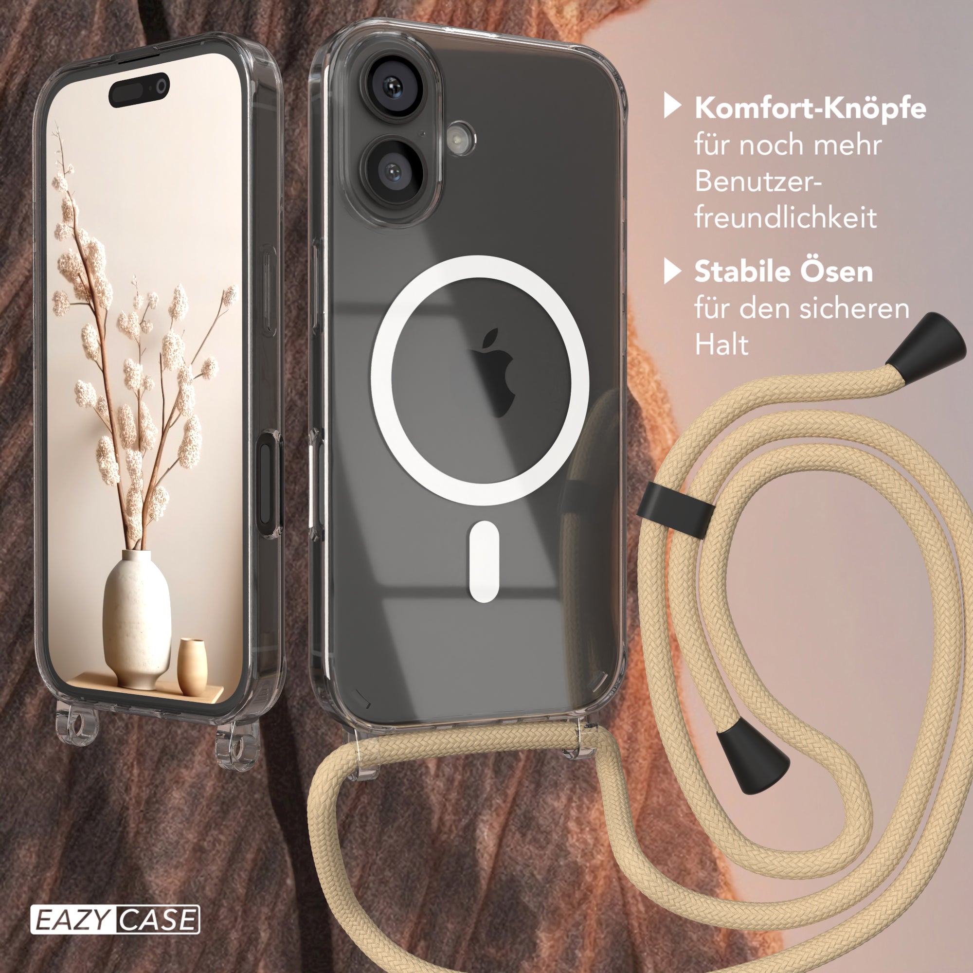 iPhone 16 transparente Hülle + Kordel mit MagSafe