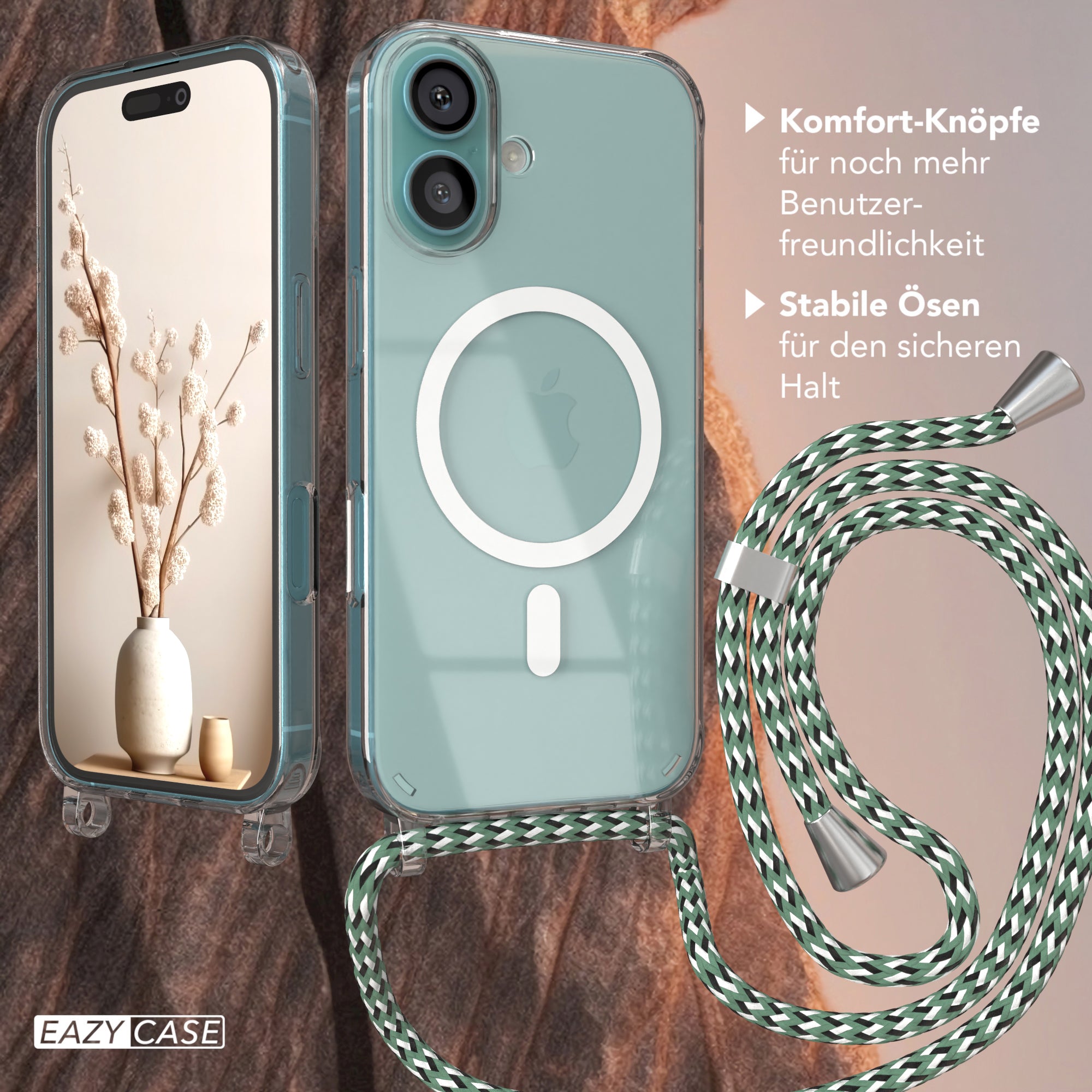 iPhone 16 transparente Hülle + Kordel mit MagSafe