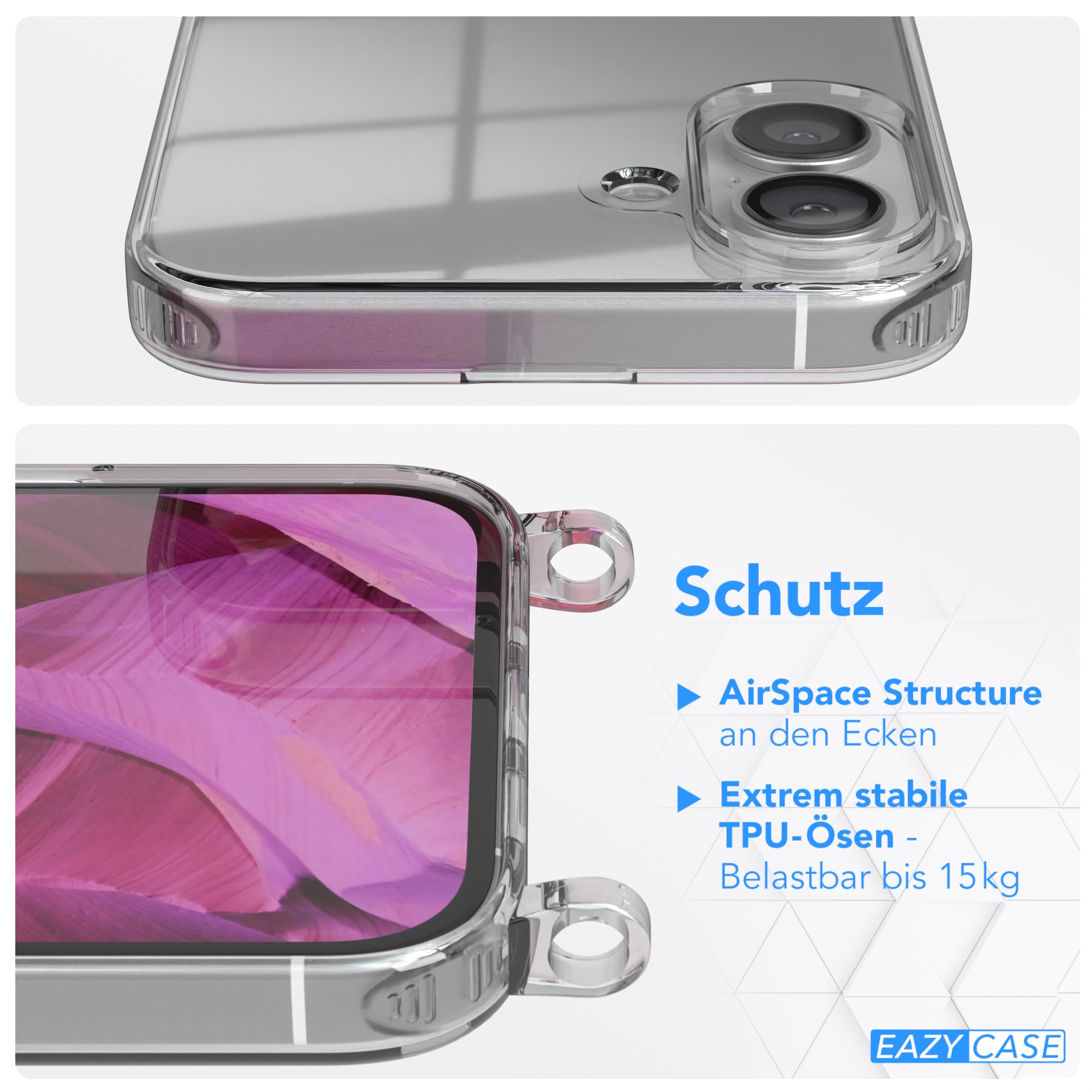 iPhone 16 Plus transparente Hülle + Kordel