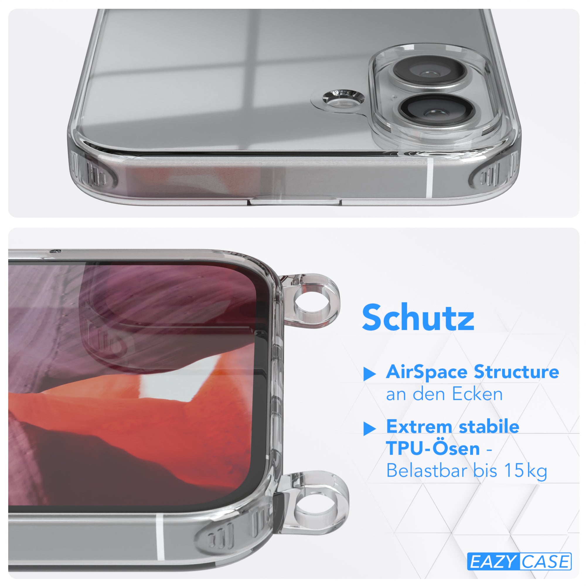 iPhone 16 Plus transparente Hülle + Kordel