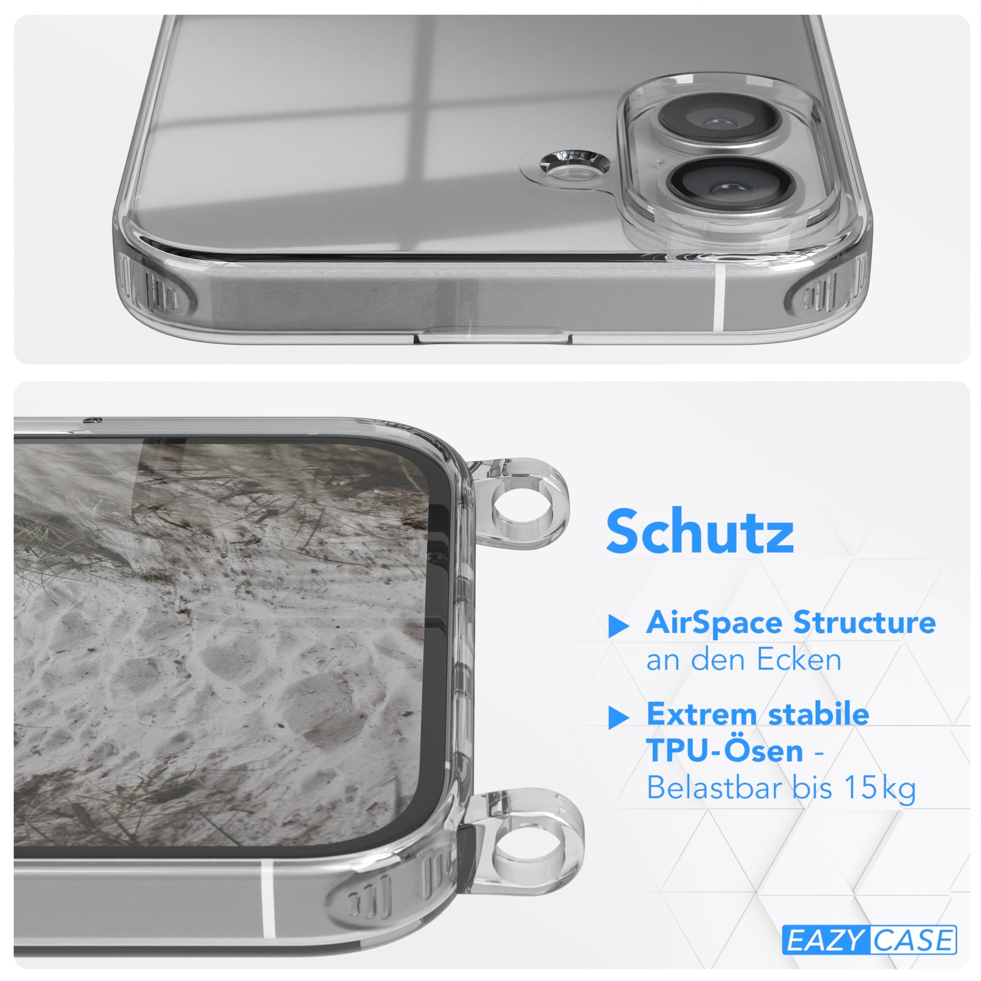 iPhone 16 Plus transparente Hülle + Kordel