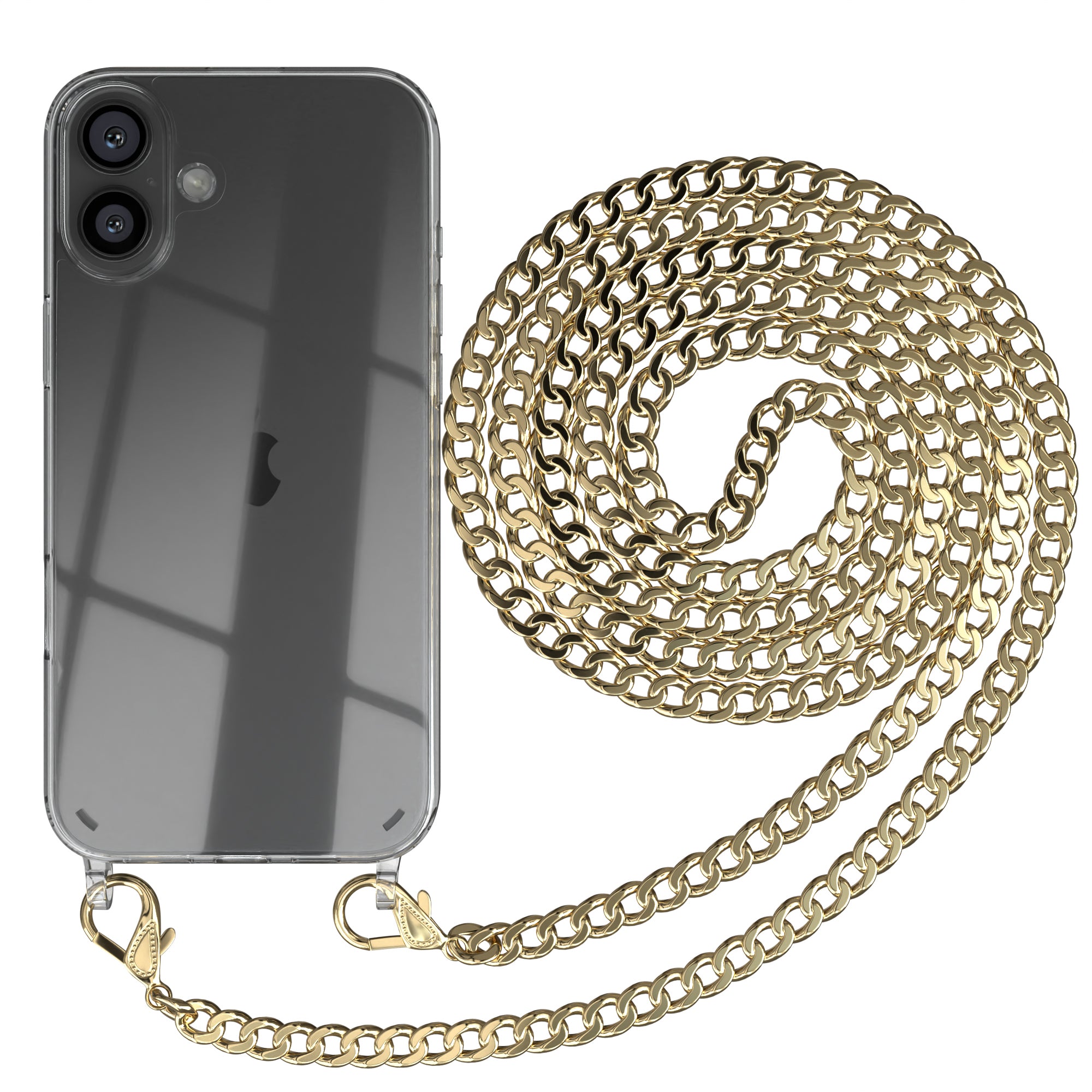 iPhone 16 Plus Hülle mit Metallkette + Schwarze Kordel