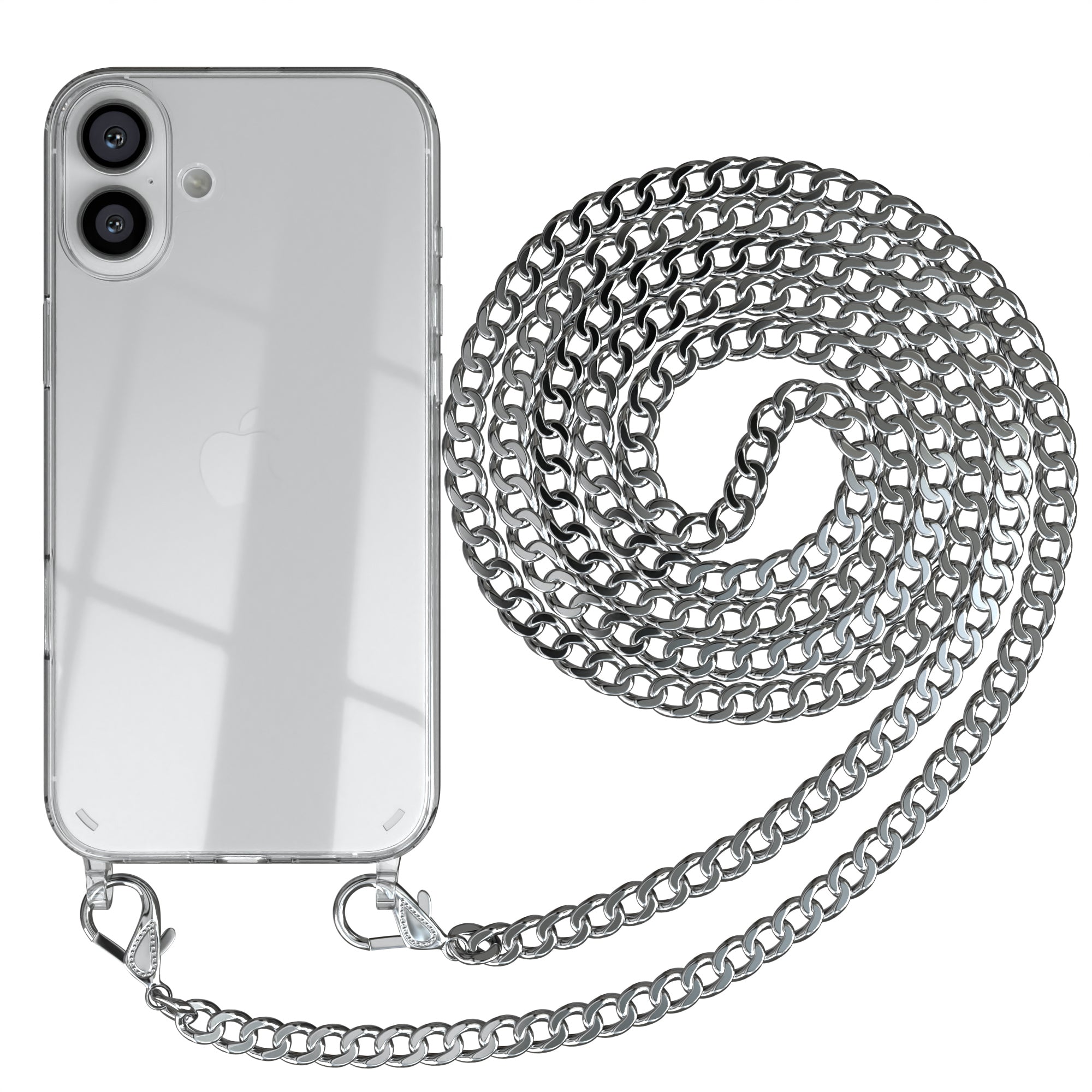 iPhone 16 Plus Hülle mit Metallkette + Schwarze Kordel