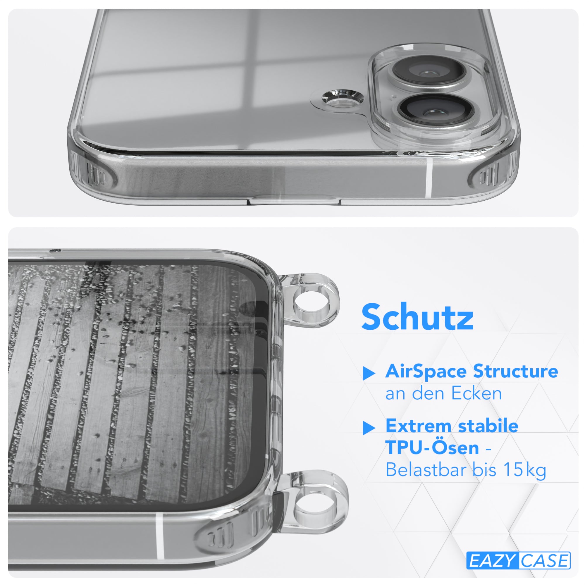 iPhone 16 Plus Hülle mit Metallkette + Schwarze Kordel
