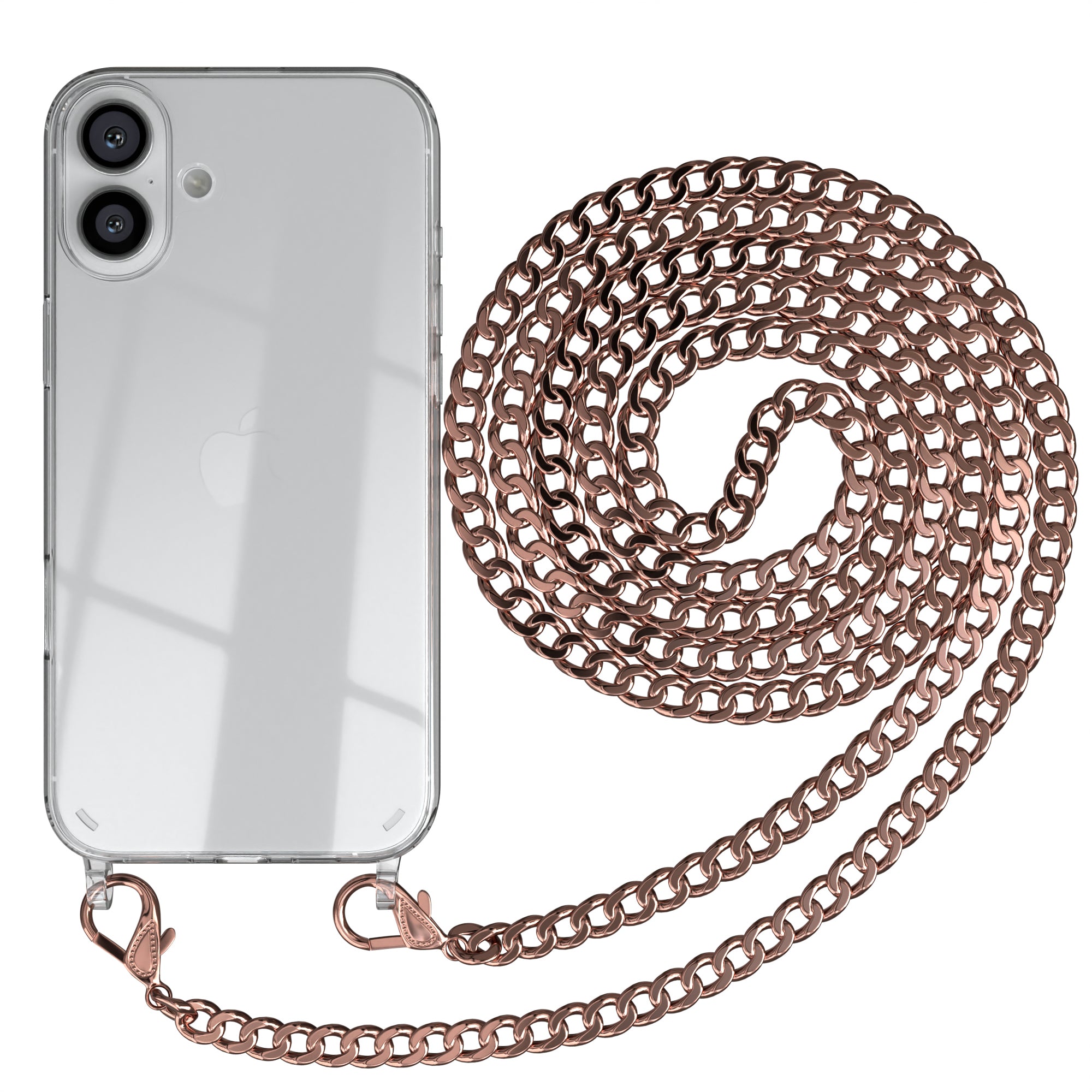iPhone 16 Plus Hülle mit Metallkette + Schwarze Kordel