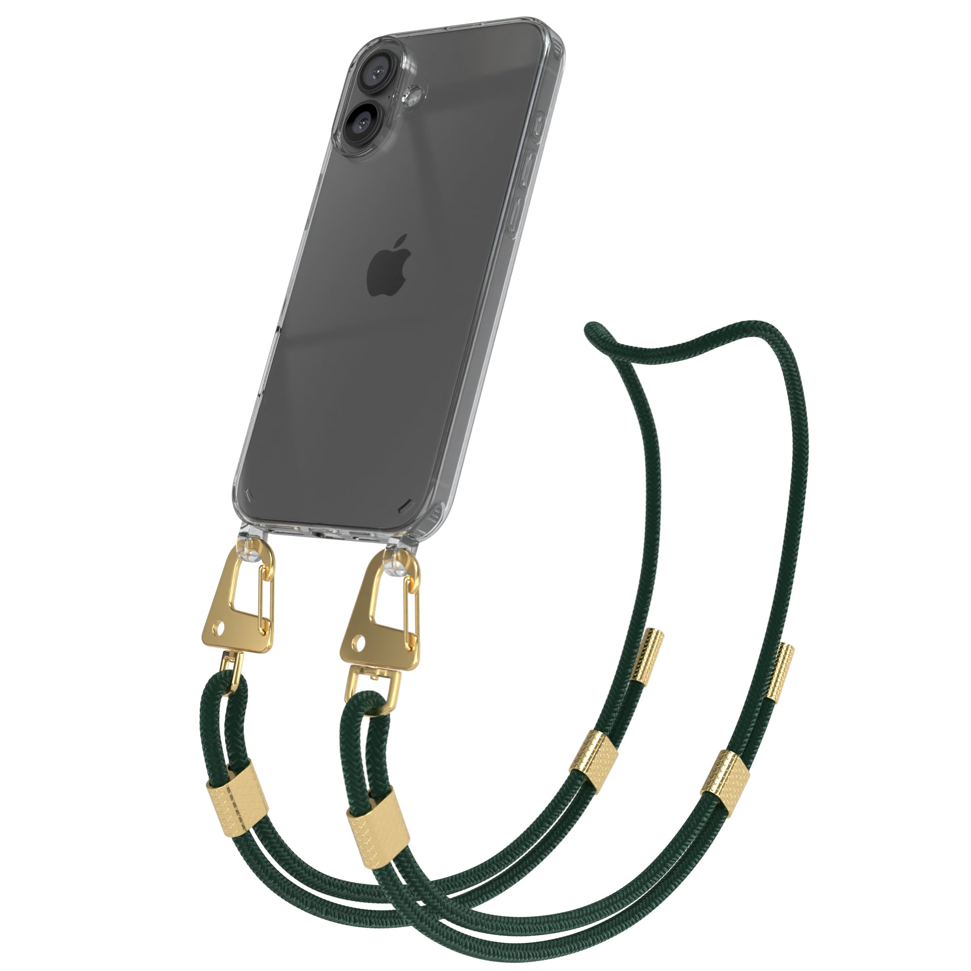 iPhone 16 Plus Hülle + Kordel mit Karabinern