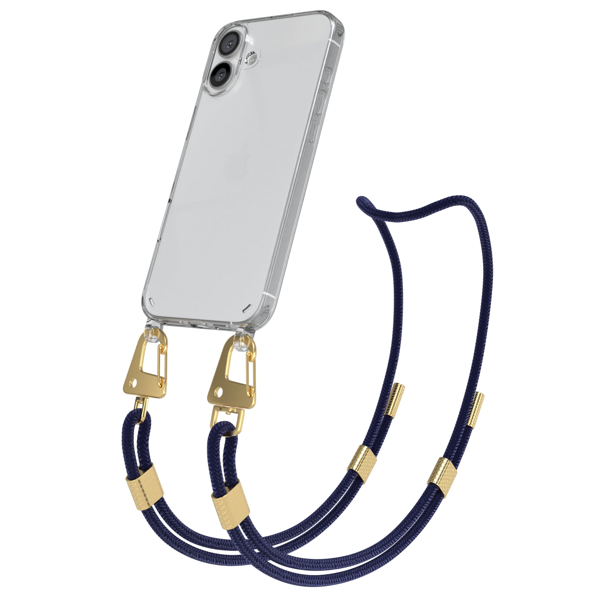 iPhone 16 Plus Hülle + Kordel mit Karabinern