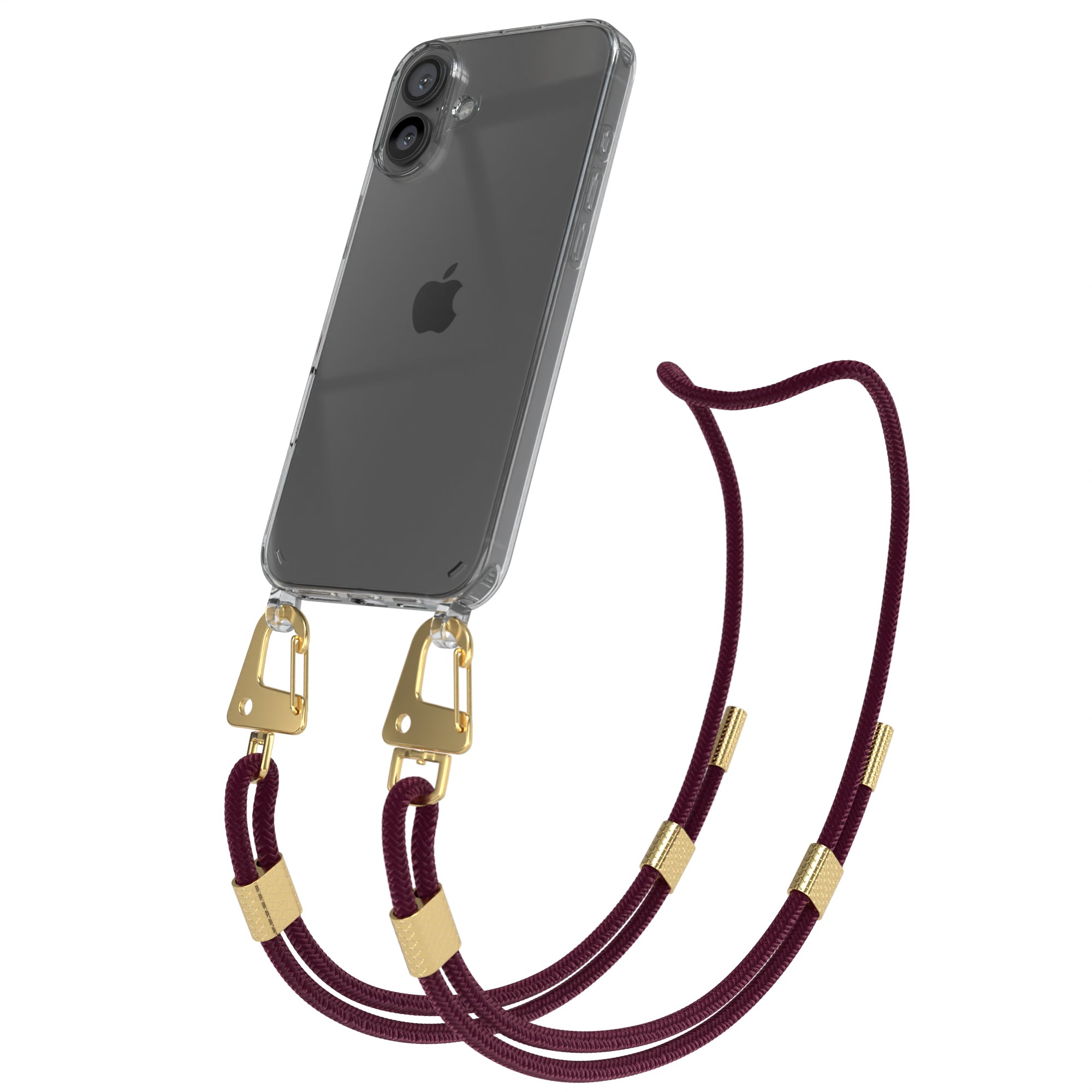 iPhone 16 Plus Hülle + Kordel mit Karabinern