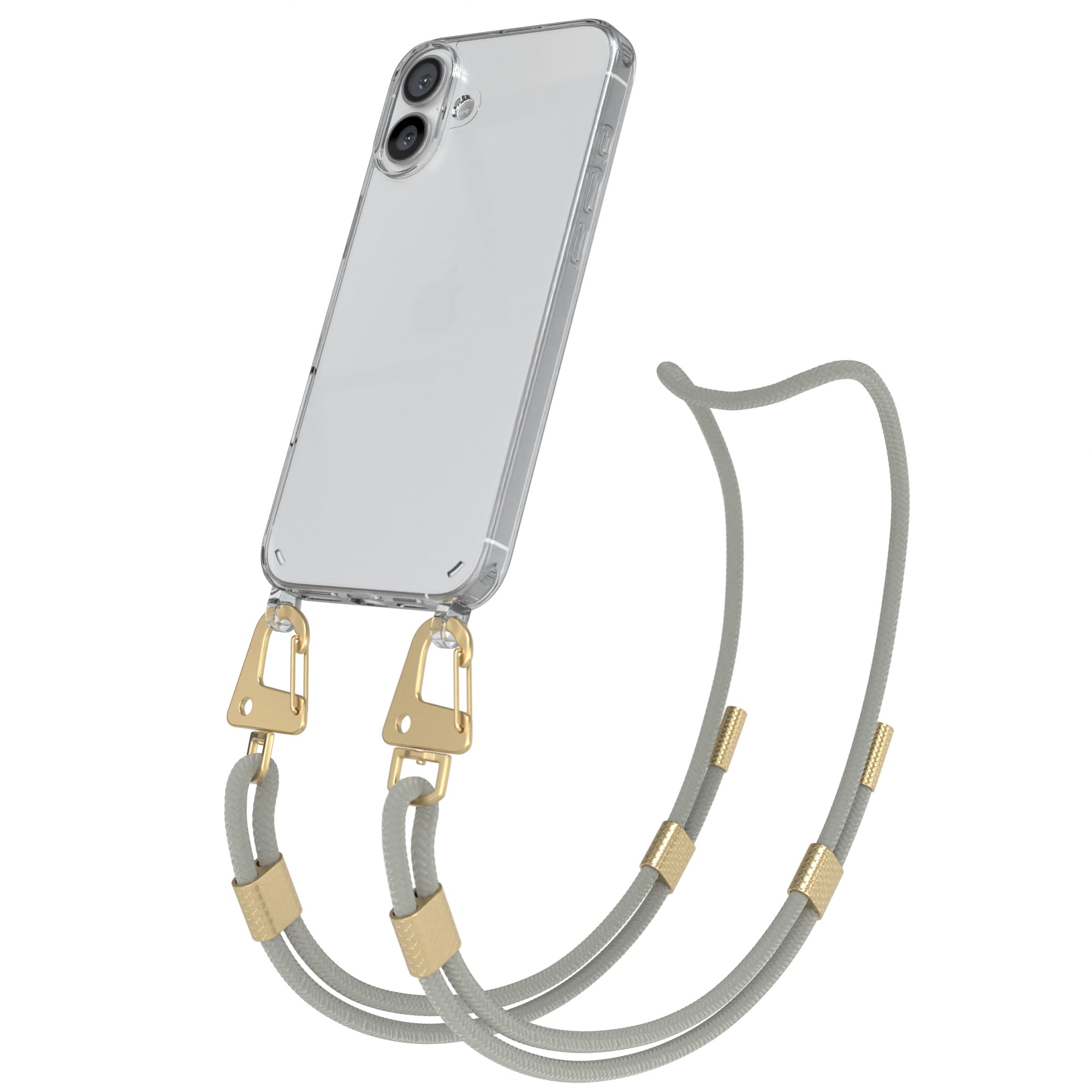 iPhone 16 Plus Hülle + Kordel mit Karabinern