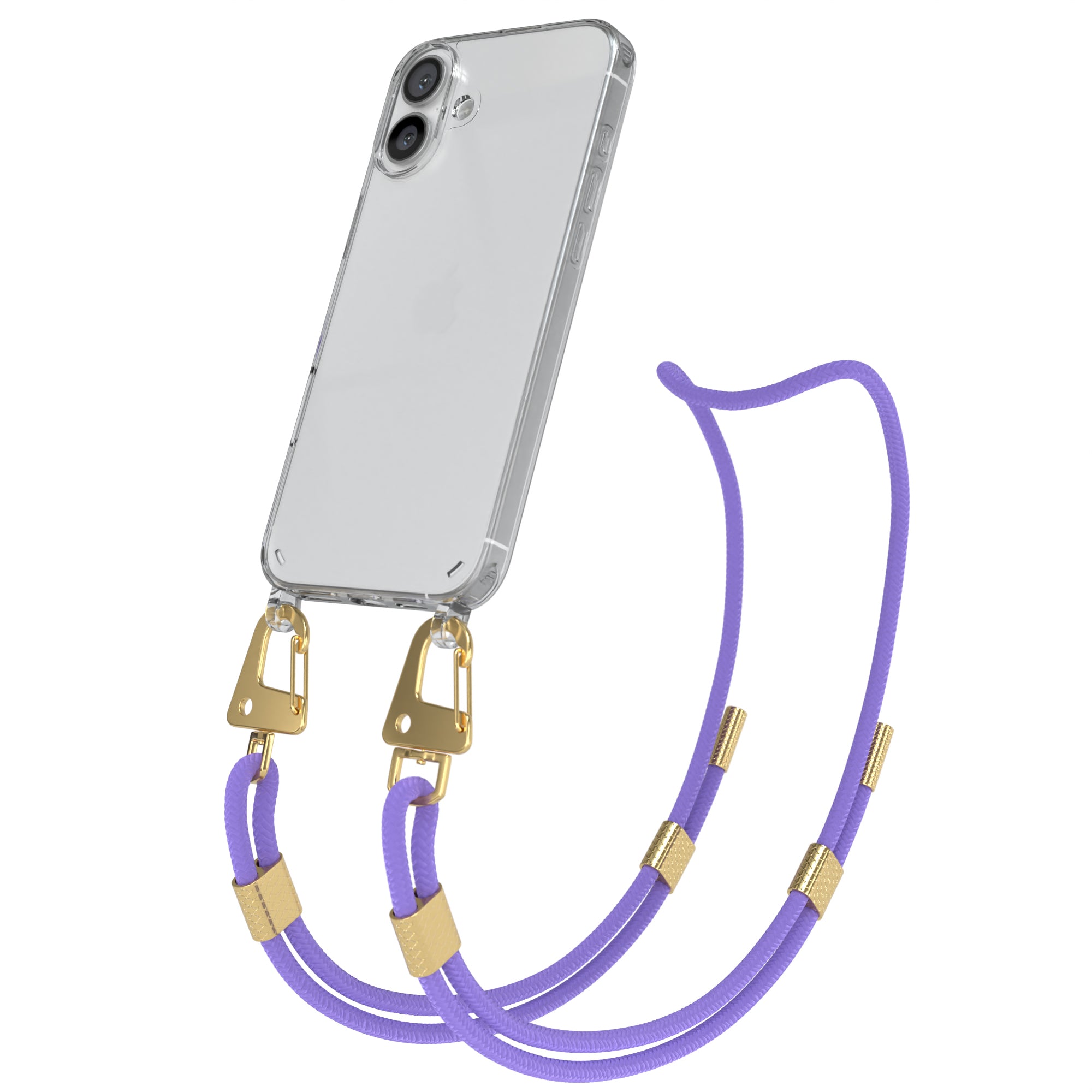 iPhone 16 Plus Hülle + Kordel mit Karabinern