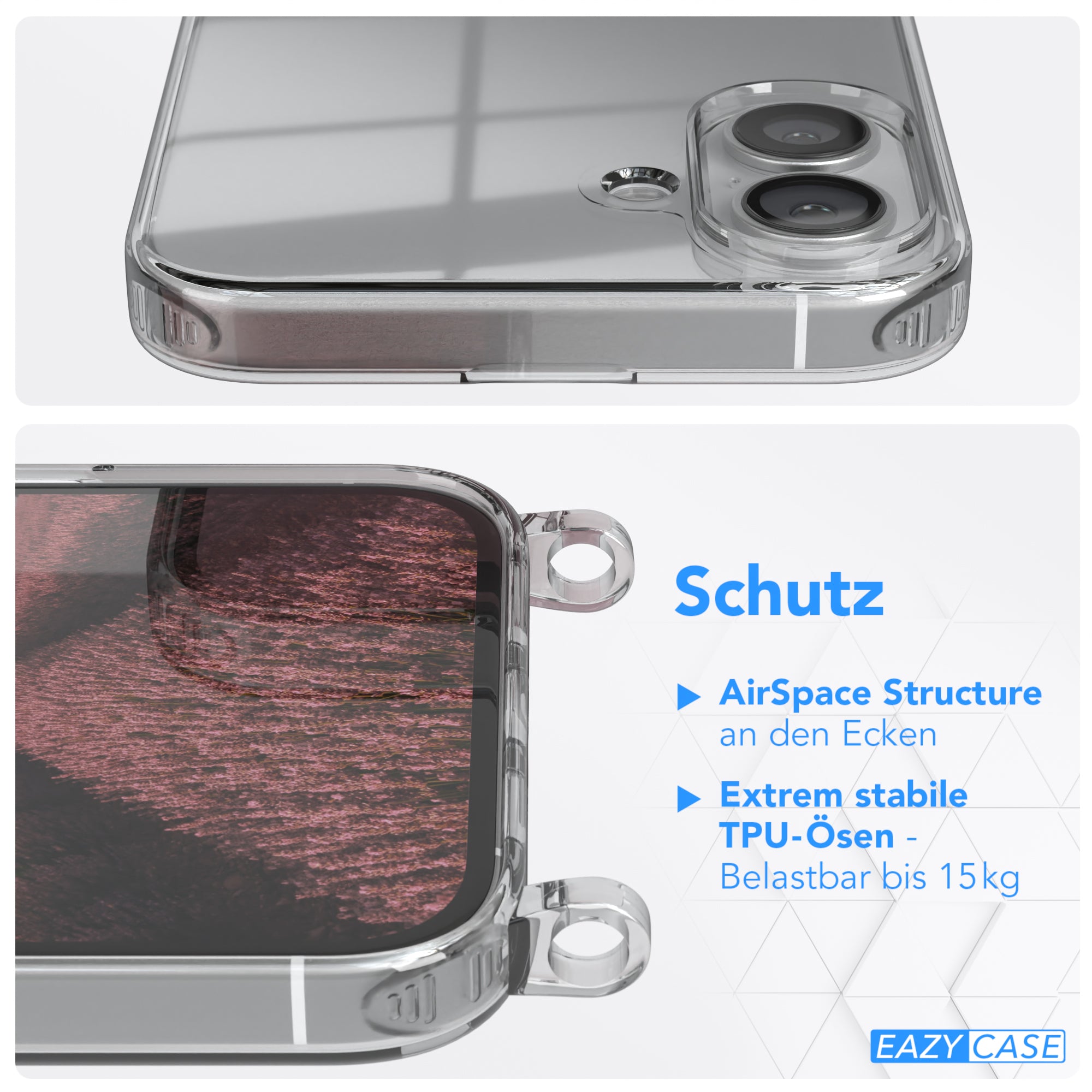 iPhone 16 Plus transparente Hülle + Kordel