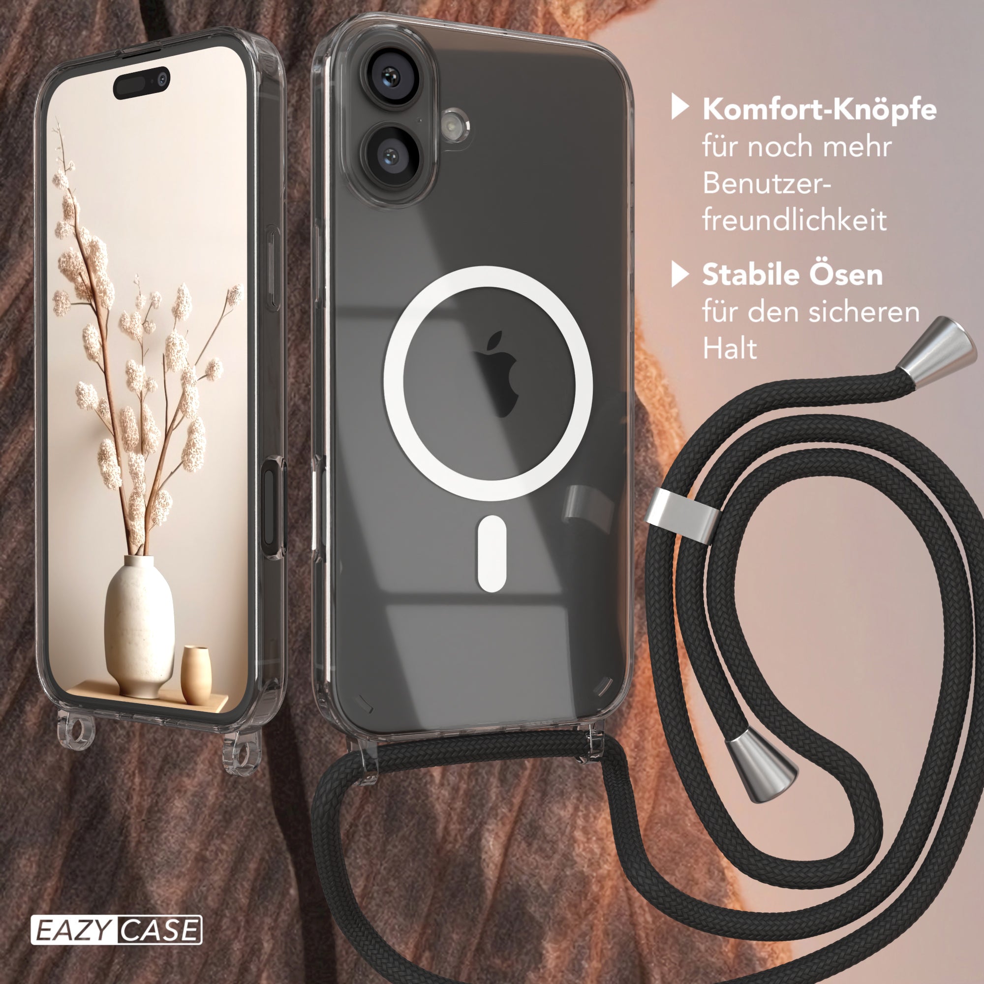 iPhone 16 Plus transparente Hülle + Kordel mit MagSafe