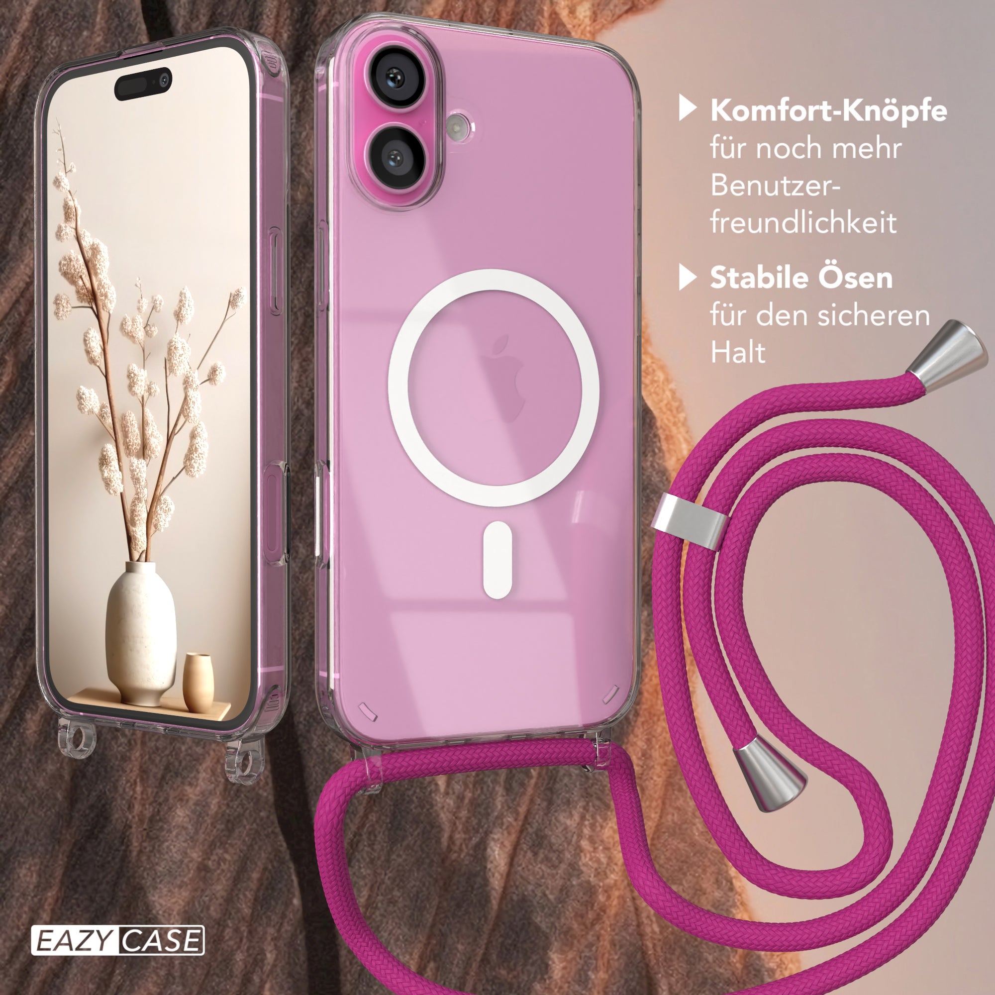 iPhone 16 Plus transparente Hülle + Kordel mit MagSafe