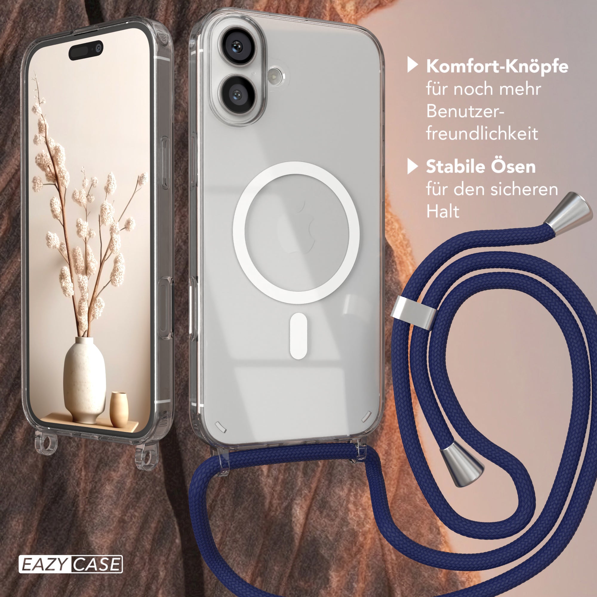 iPhone 16 Plus transparente Hülle + Kordel mit MagSafe