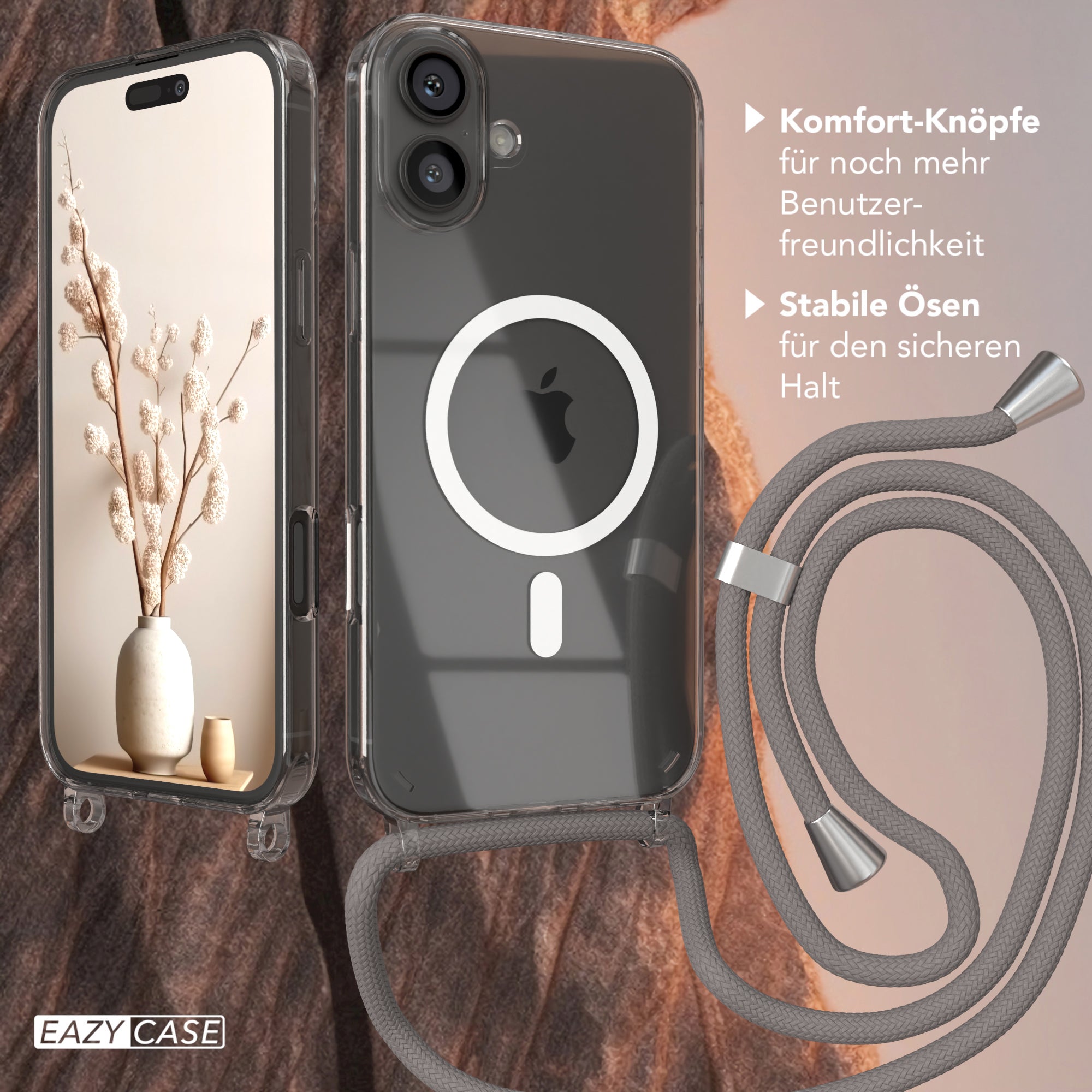 iPhone 16 Plus transparente Hülle + Kordel mit MagSafe