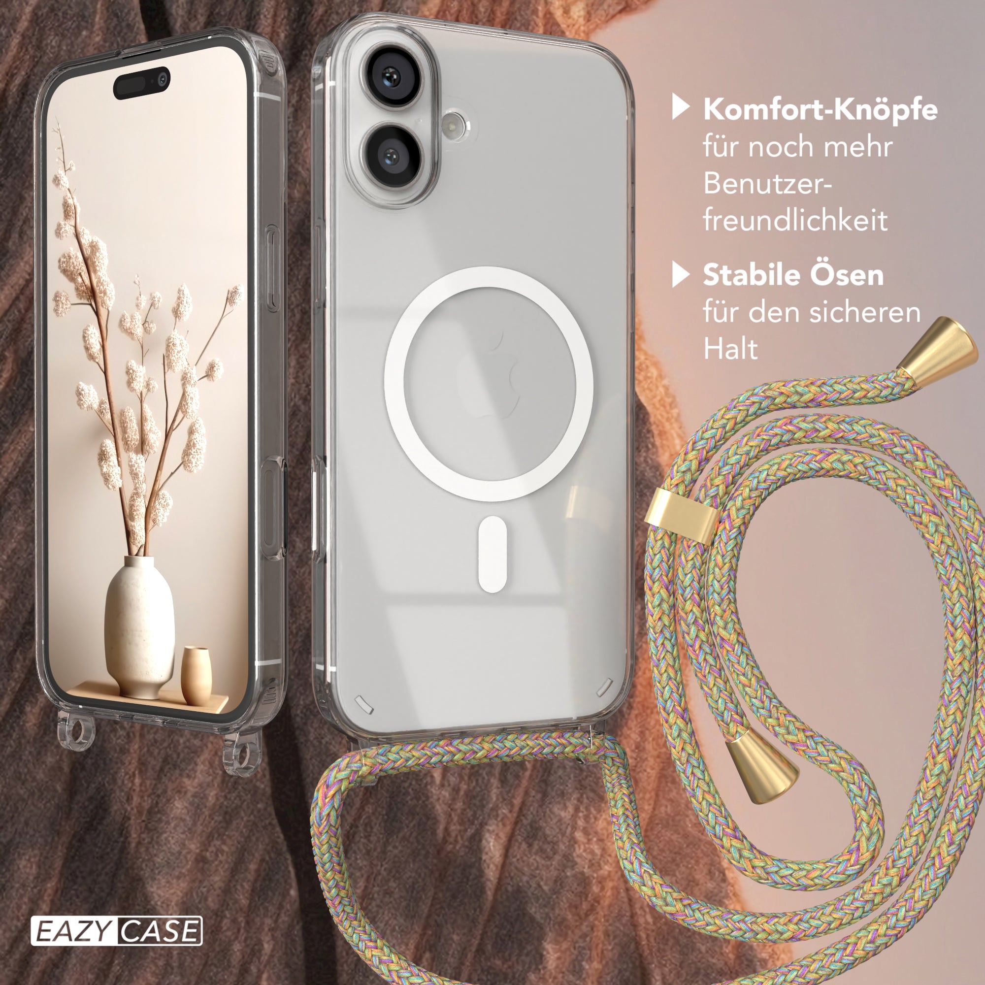 iPhone 16 Plus transparente Hülle + Kordel mit MagSafe