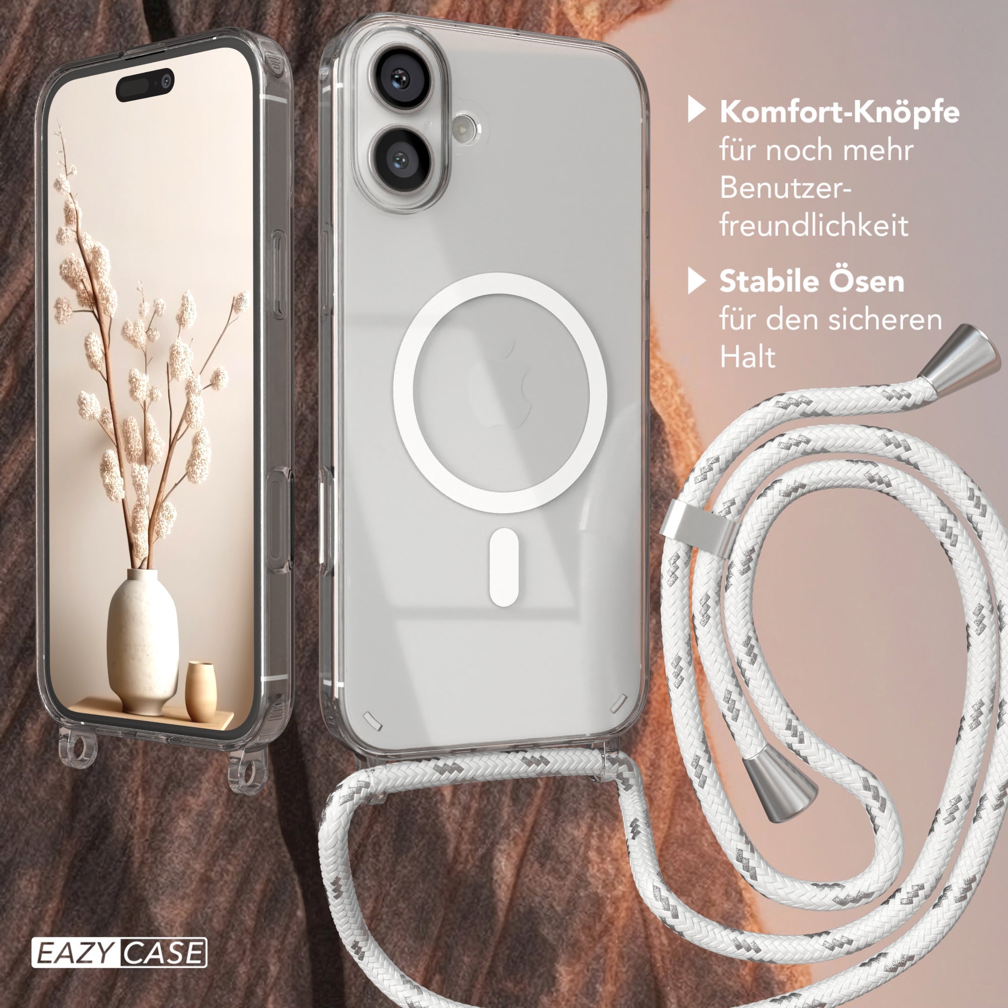 iPhone 16 Plus transparente Hülle + Kordel mit MagSafe