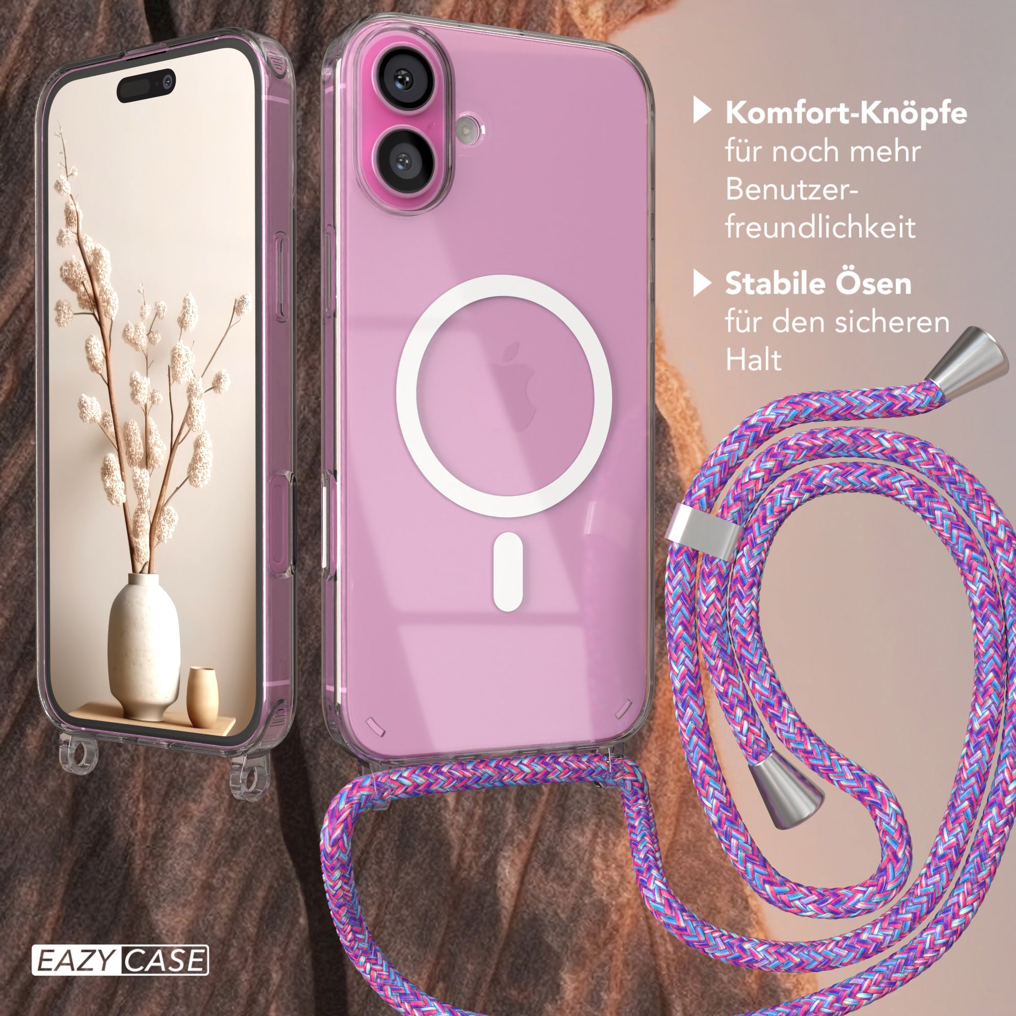 iPhone 16 Plus transparente Hülle + Kordel mit MagSafe