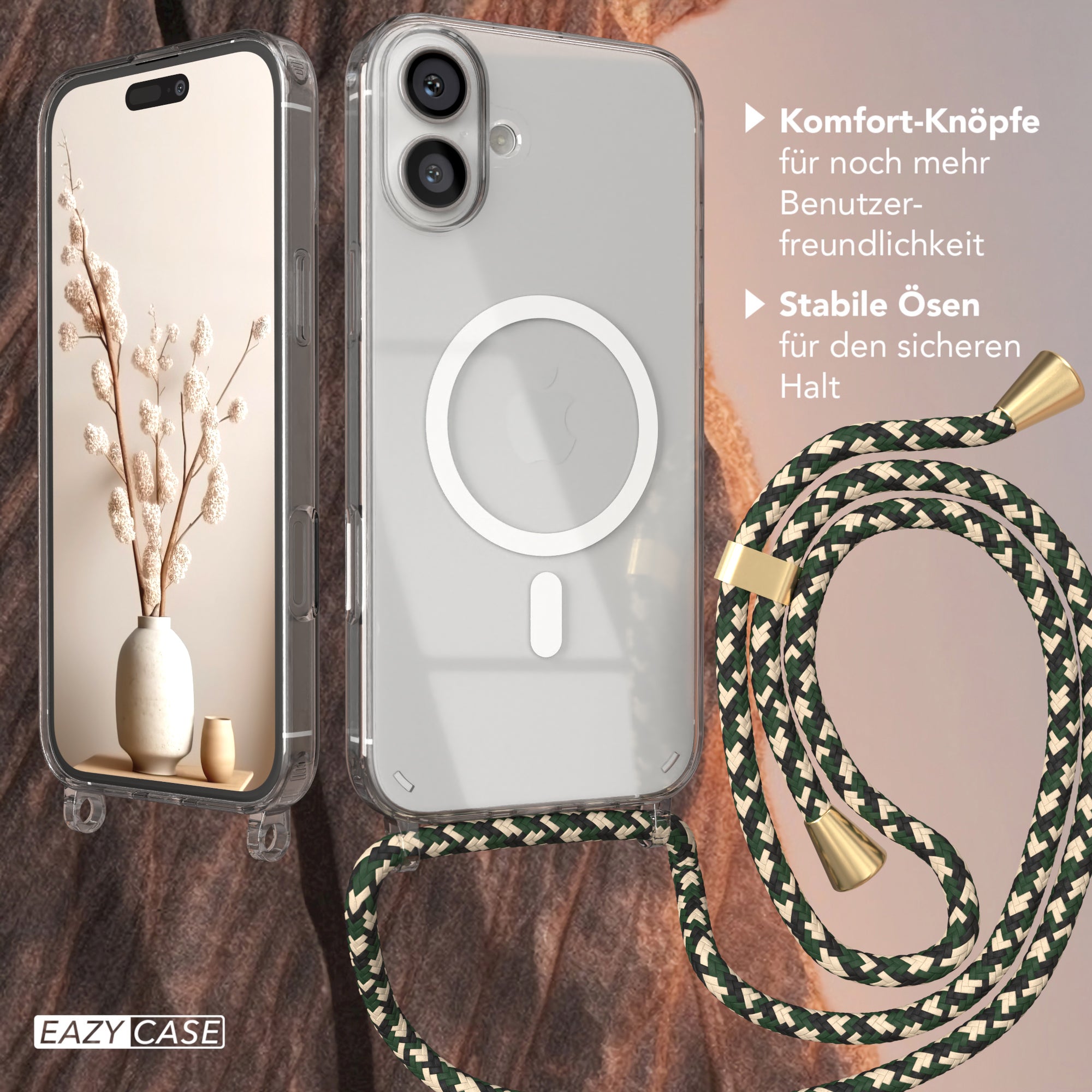 iPhone 16 Plus transparente Hülle + Kordel mit MagSafe