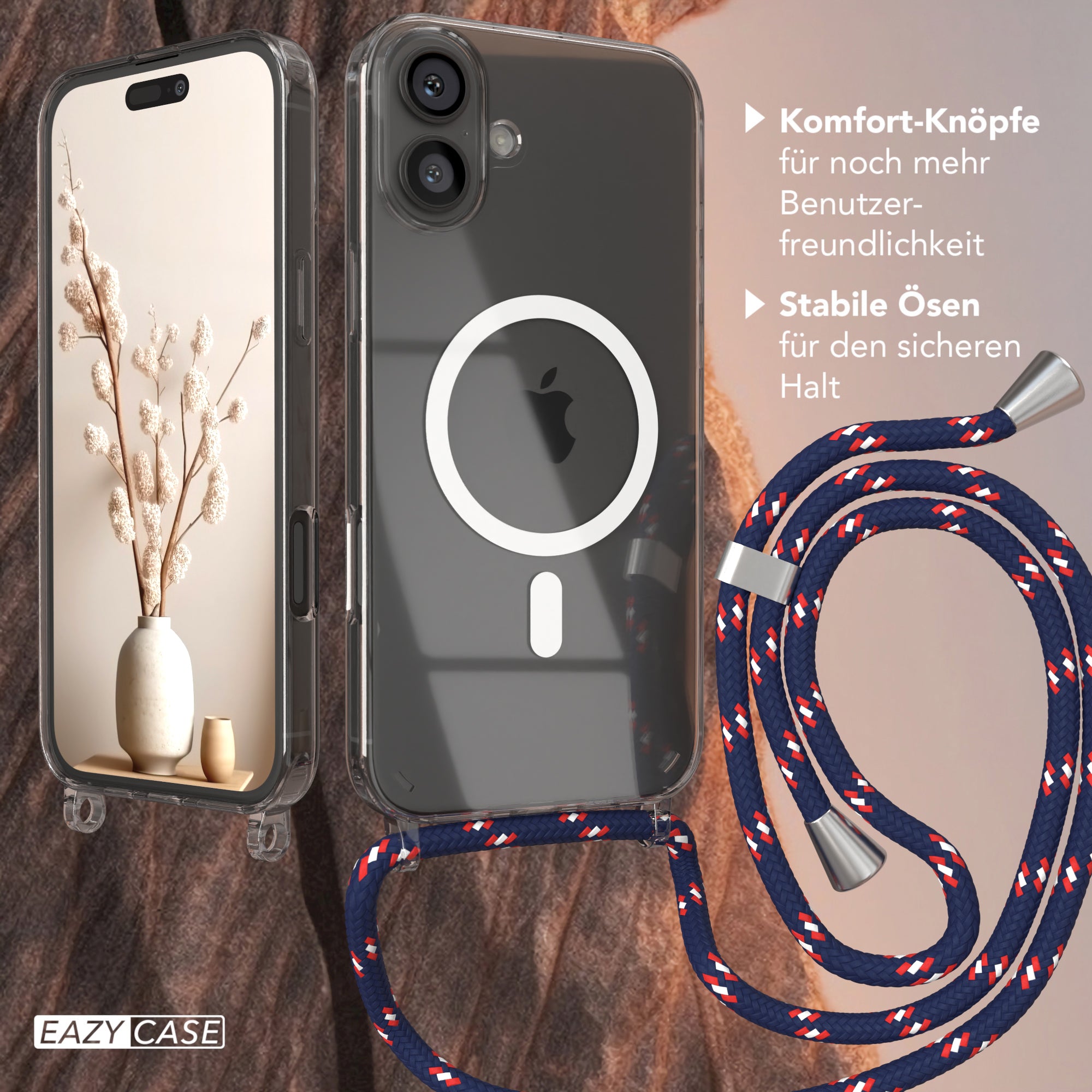 iPhone 16 Plus transparente Hülle + Kordel mit MagSafe