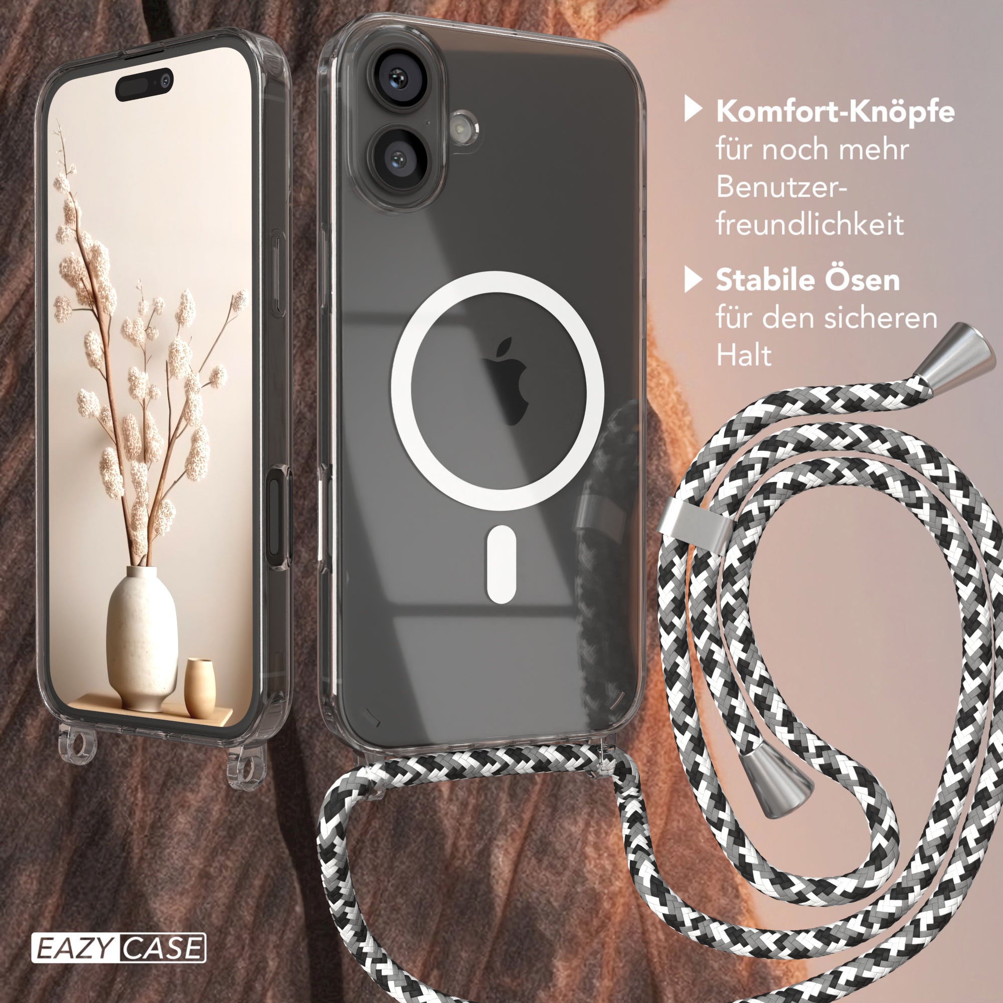 iPhone 16 Plus transparente Hülle + Kordel mit MagSafe