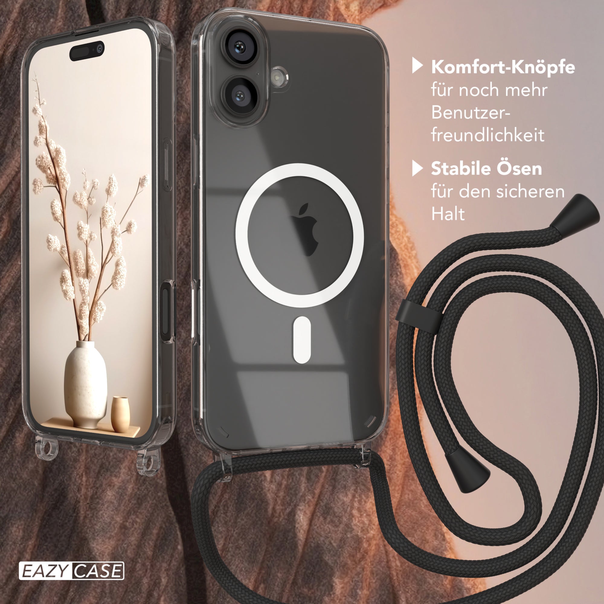 iPhone 16 Plus transparente Hülle + Kordel mit MagSafe