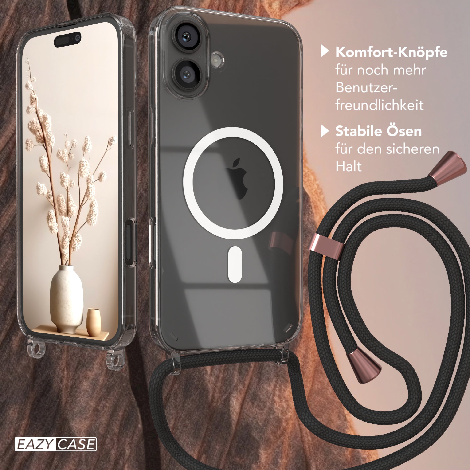 iPhone 16 Plus transparente Hülle + Kordel mit MagSafe