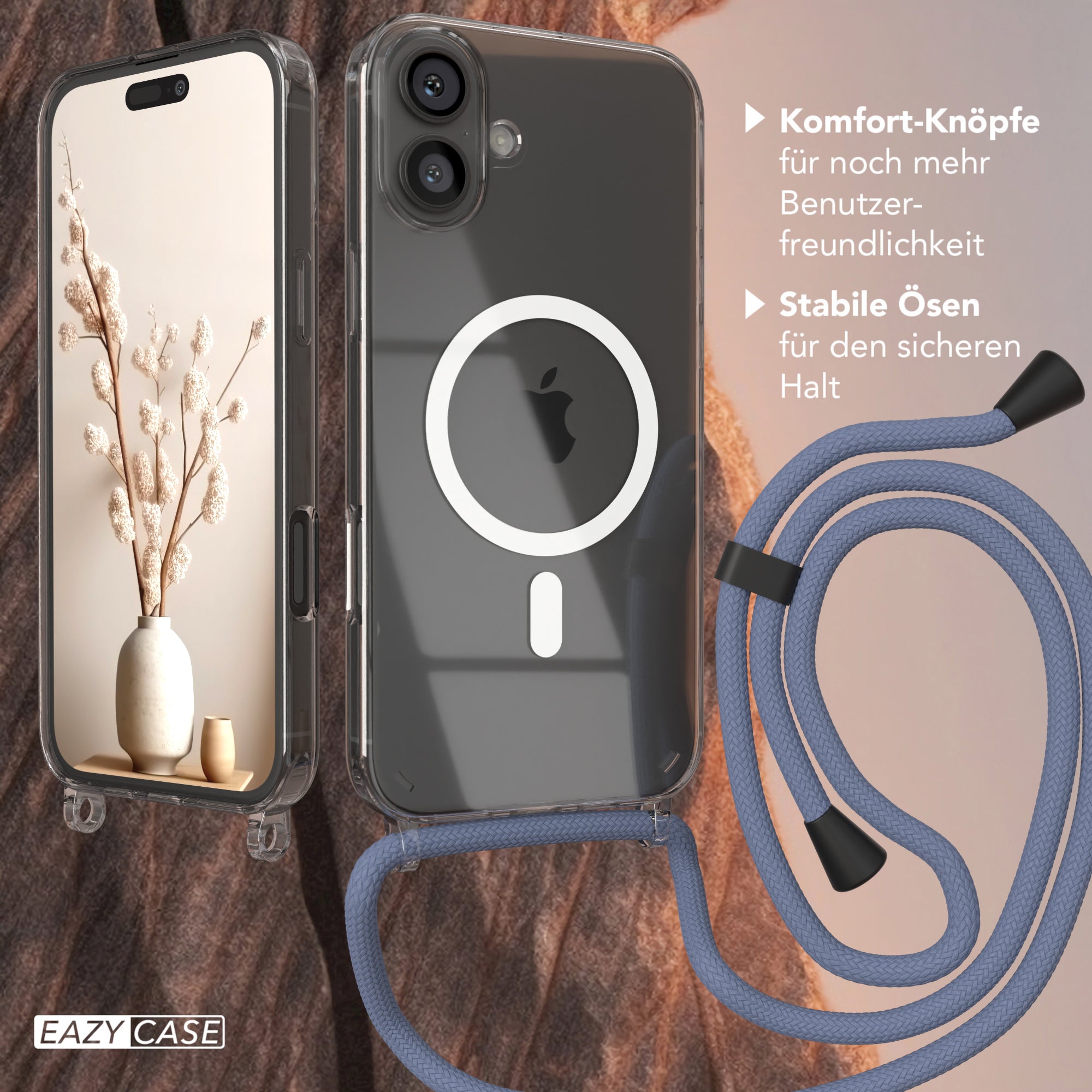 iPhone 16 Plus transparente Hülle + Kordel mit MagSafe