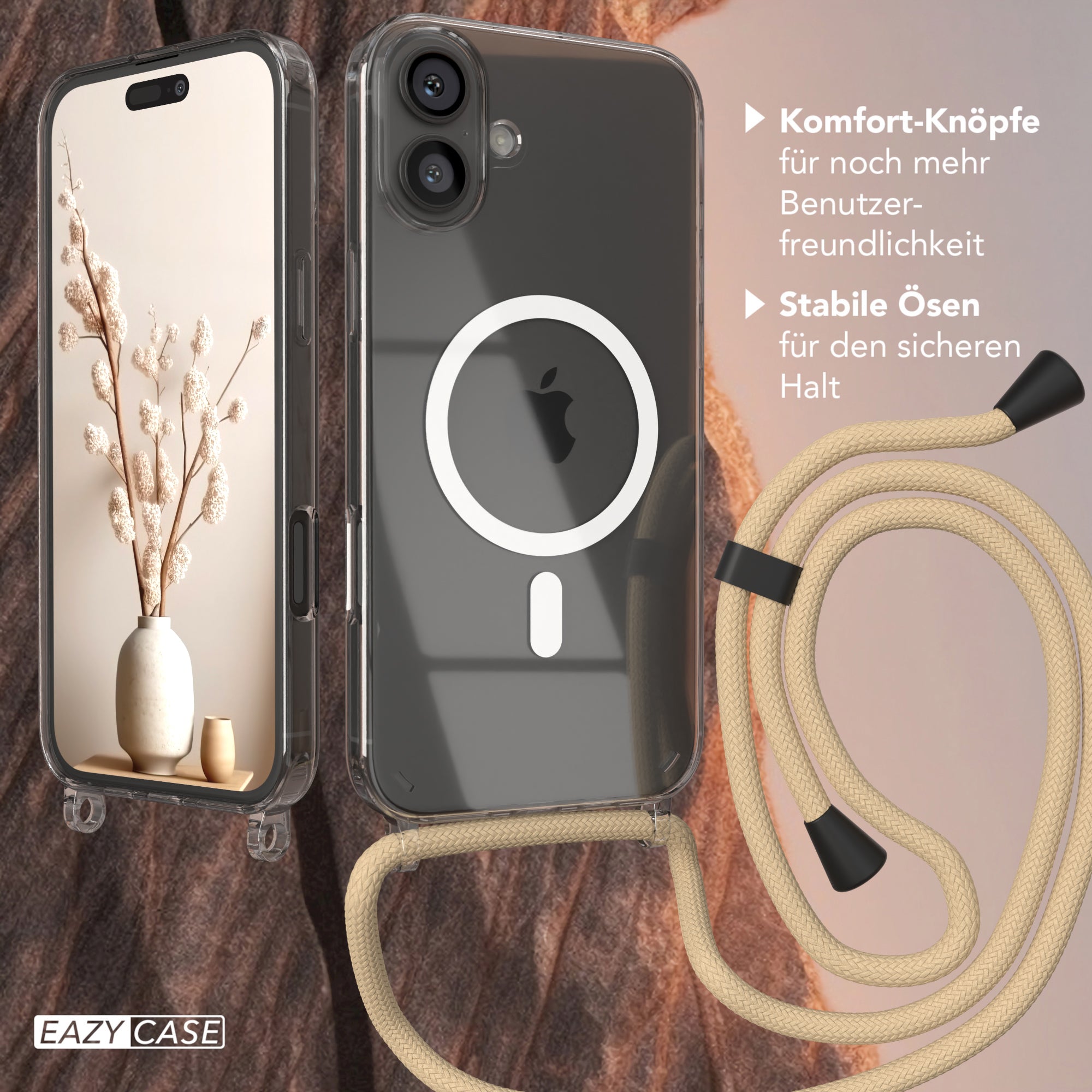 iPhone 16 Plus transparente Hülle + Kordel mit MagSafe