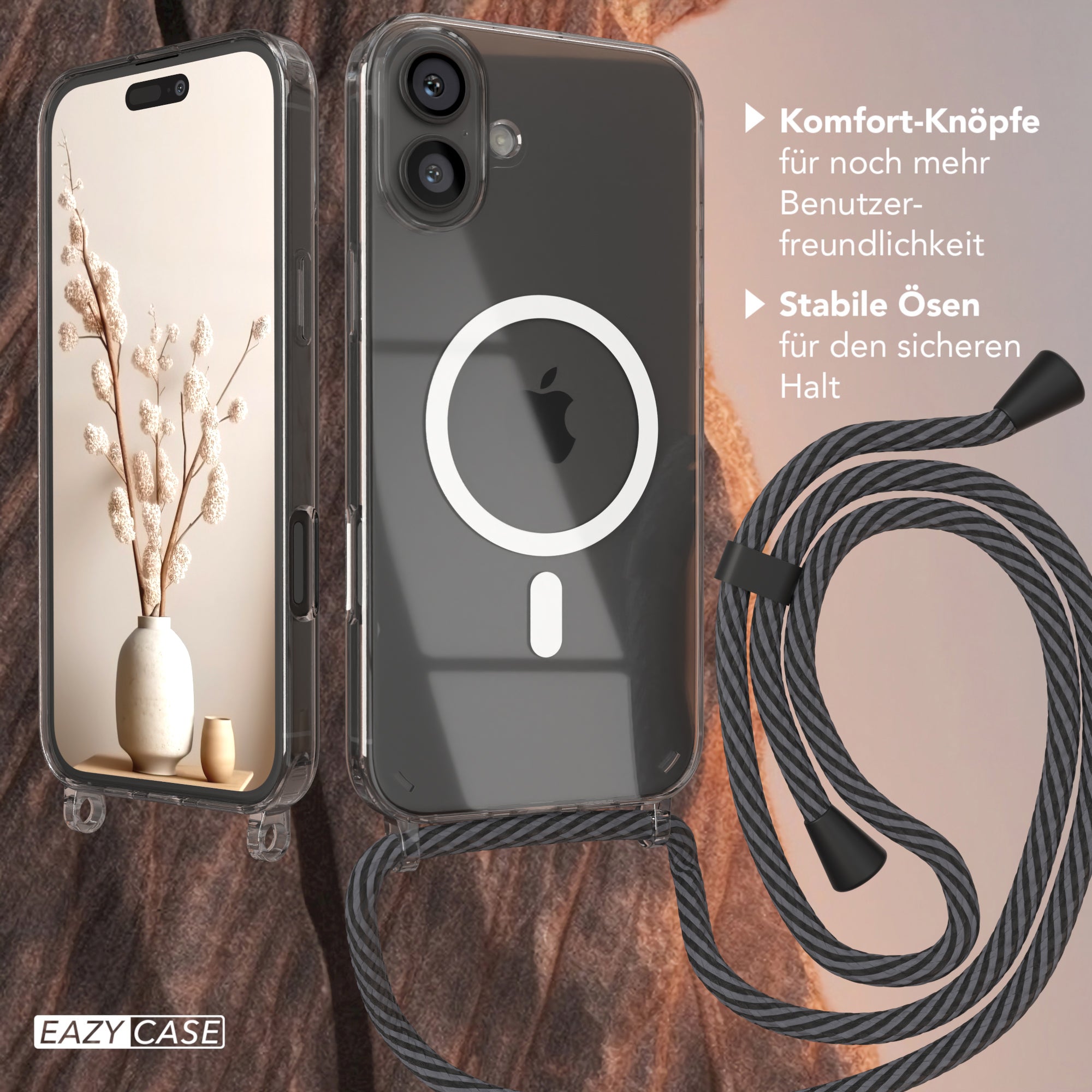iPhone 16 Plus transparente Hülle + Kordel mit MagSafe