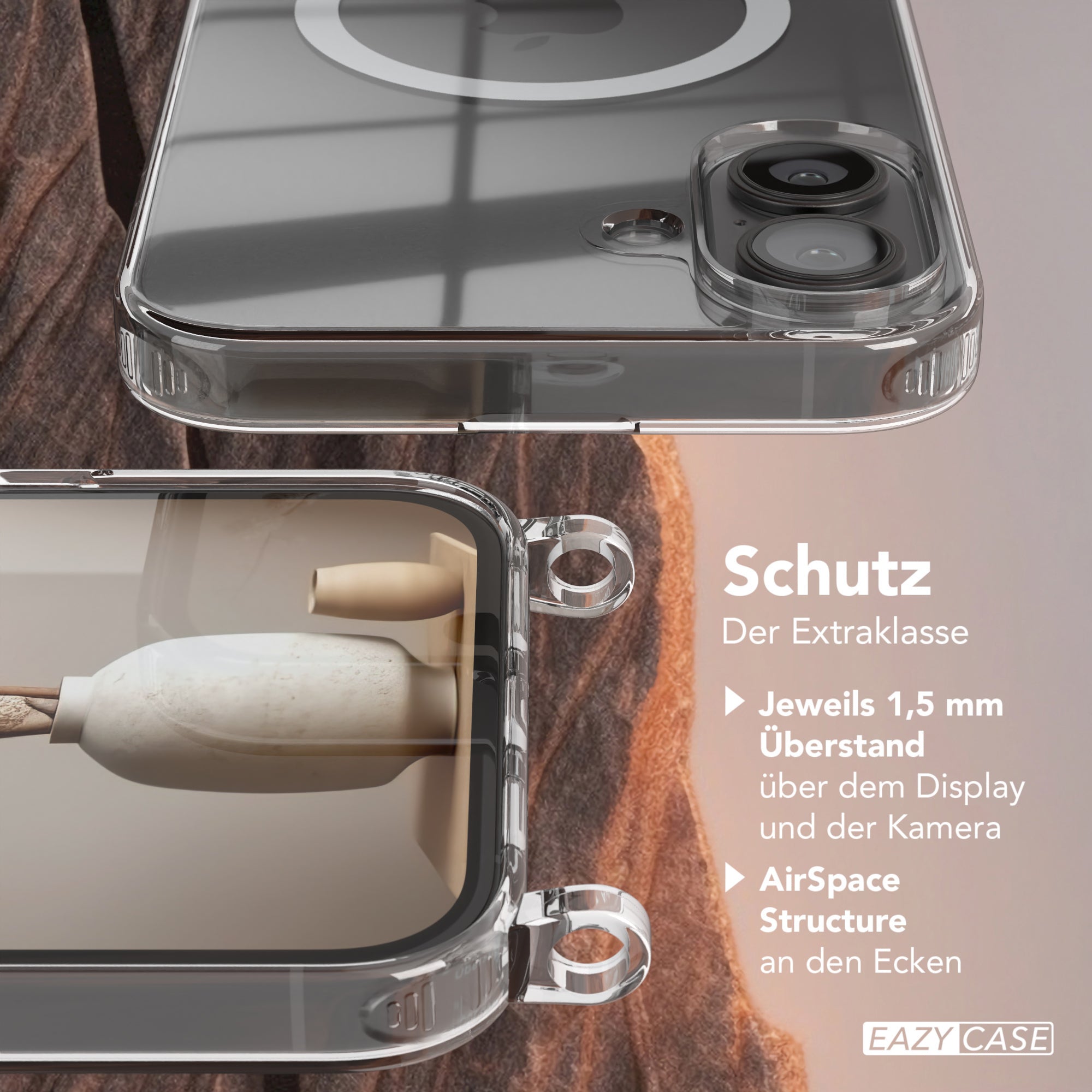 iPhone 16 Plus transparente Hülle + Kordel mit MagSafe