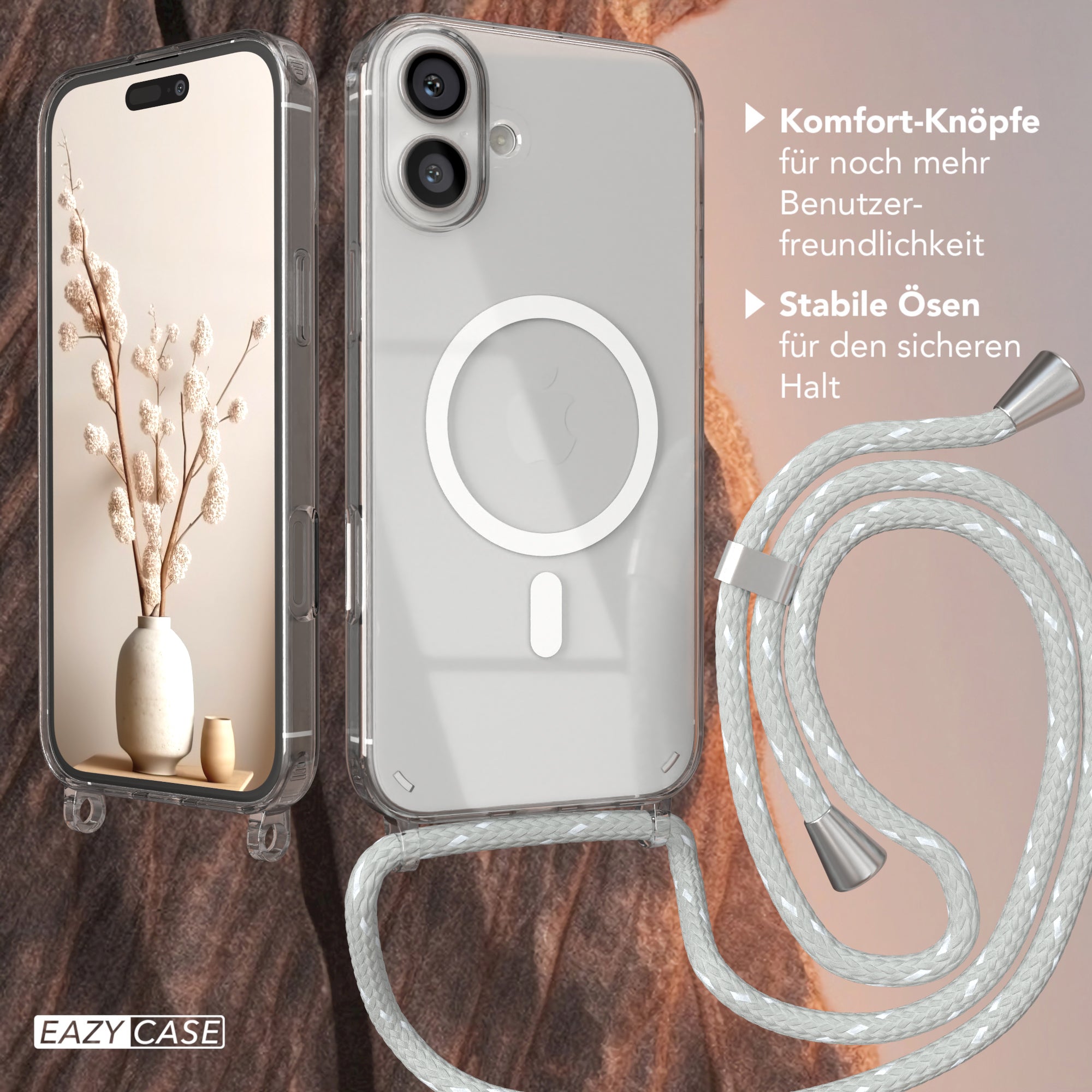 iPhone 16 Plus transparente Hülle + Kordel mit MagSafe